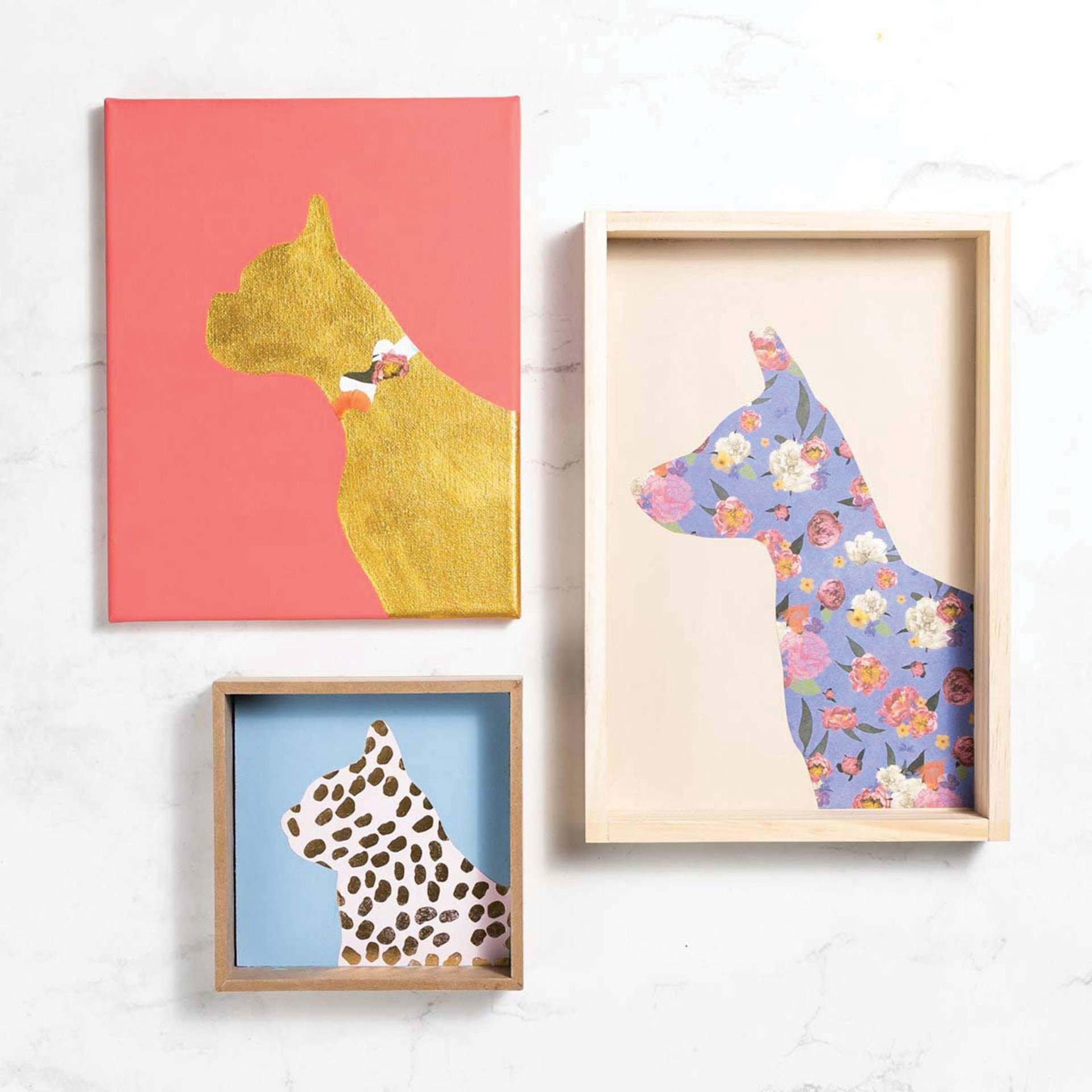 Mod Podge, display of artwork created with patterned paper