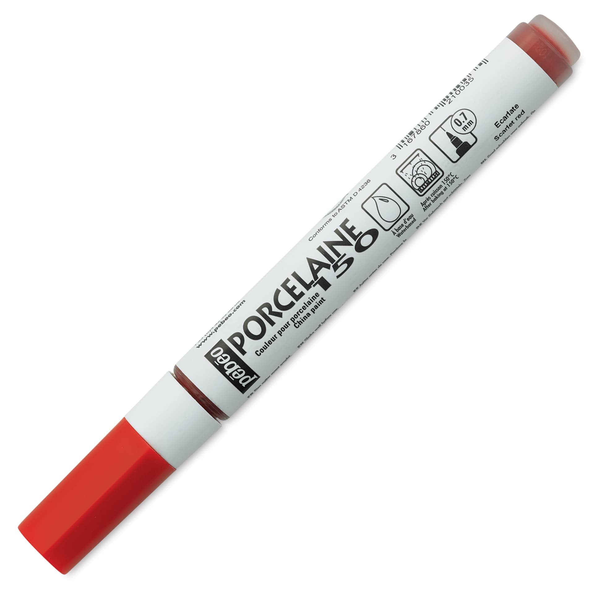 Pebeo Porcelaine 150 Paint Marker - Scarlet Red, Fine Point with cap on