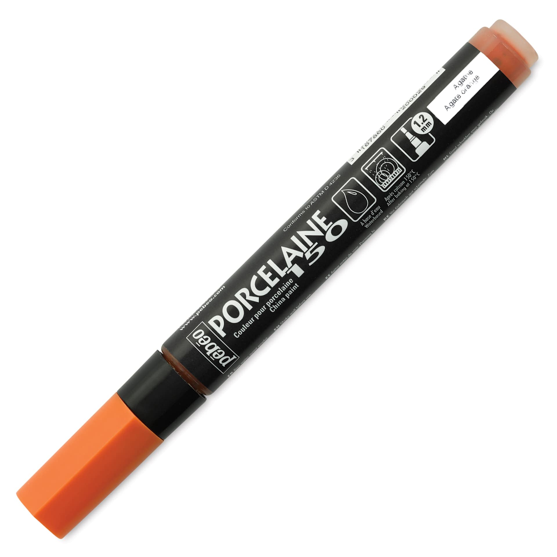 Pebeo Porcelaine 150 Paint Marker - Agate Orange, Broad with cap on