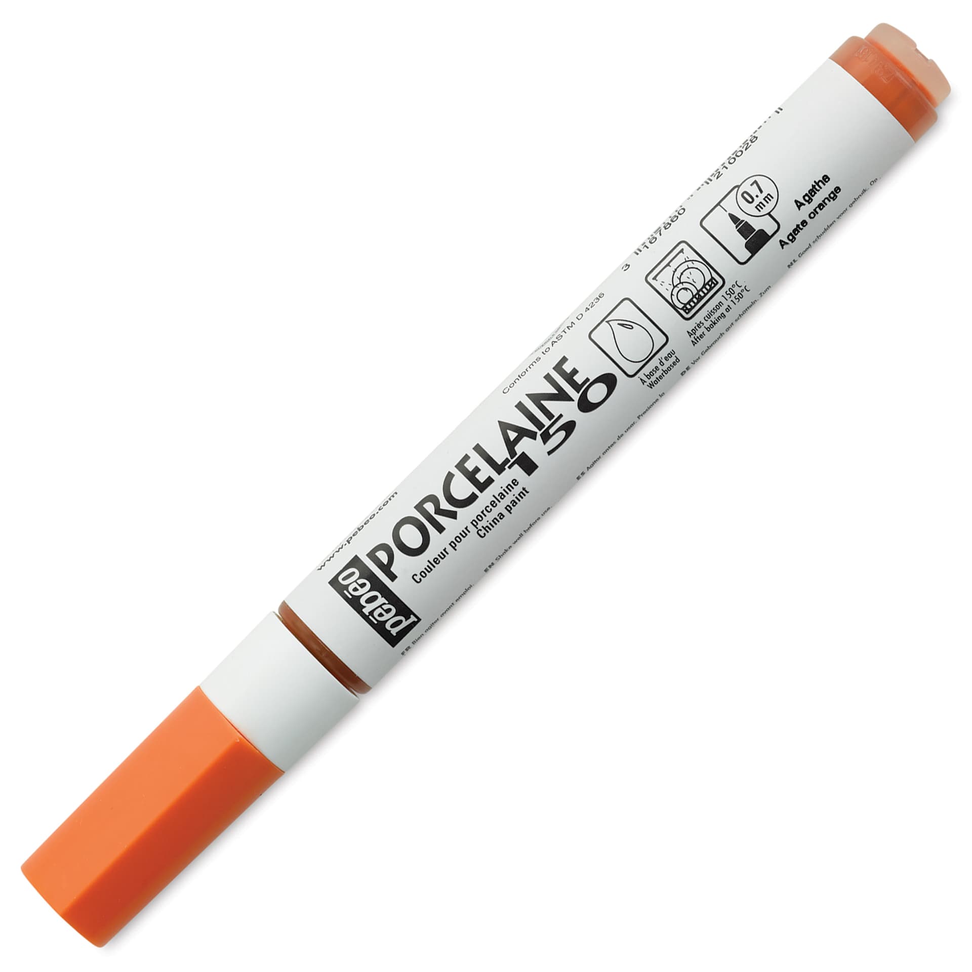 Pebeo Porcelaine 150 Paint Marker - Agate Orange, Fine Point with cap on