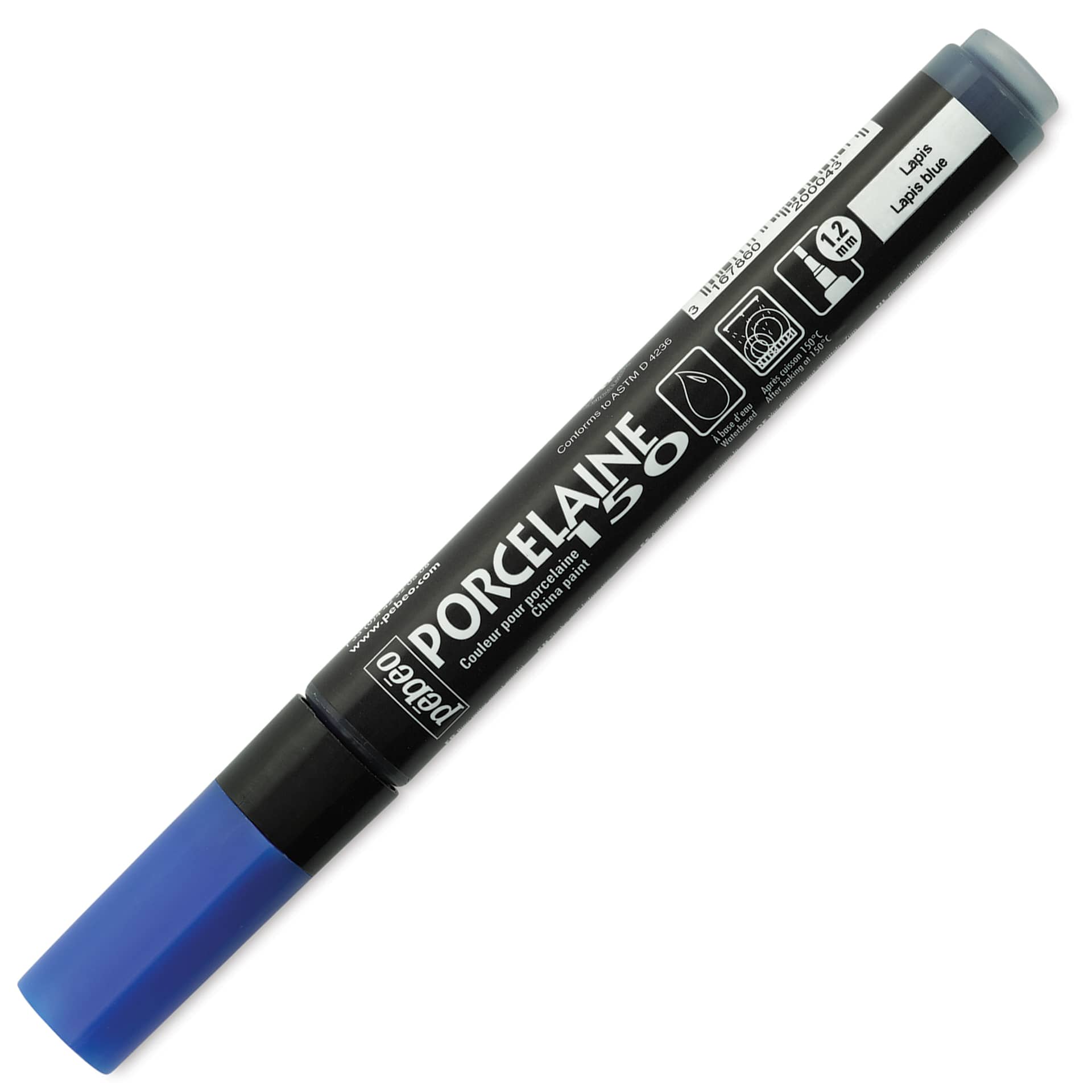 Pebeo Porcelaine 150 Paint Marker - Lapis Blue, Broad with cap on