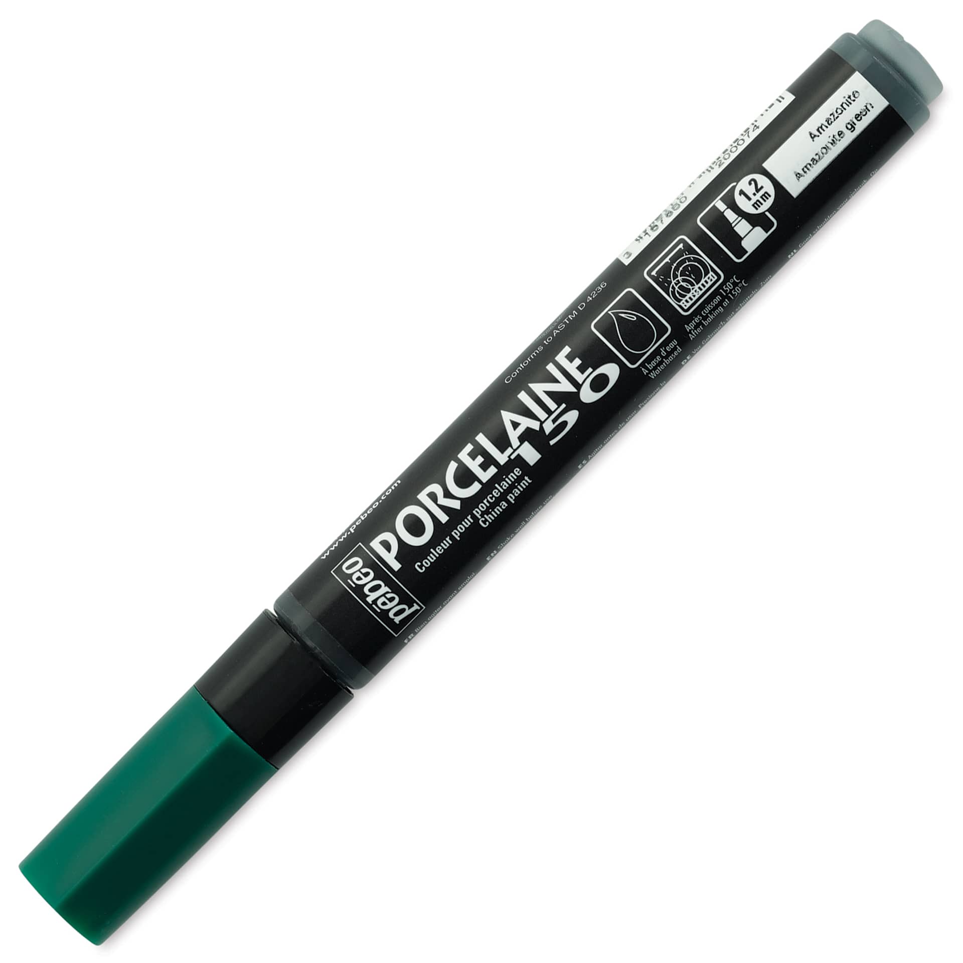 Pebeo Porcelaine 150 Paint Marker - Amazonite Green, Broad with cap on