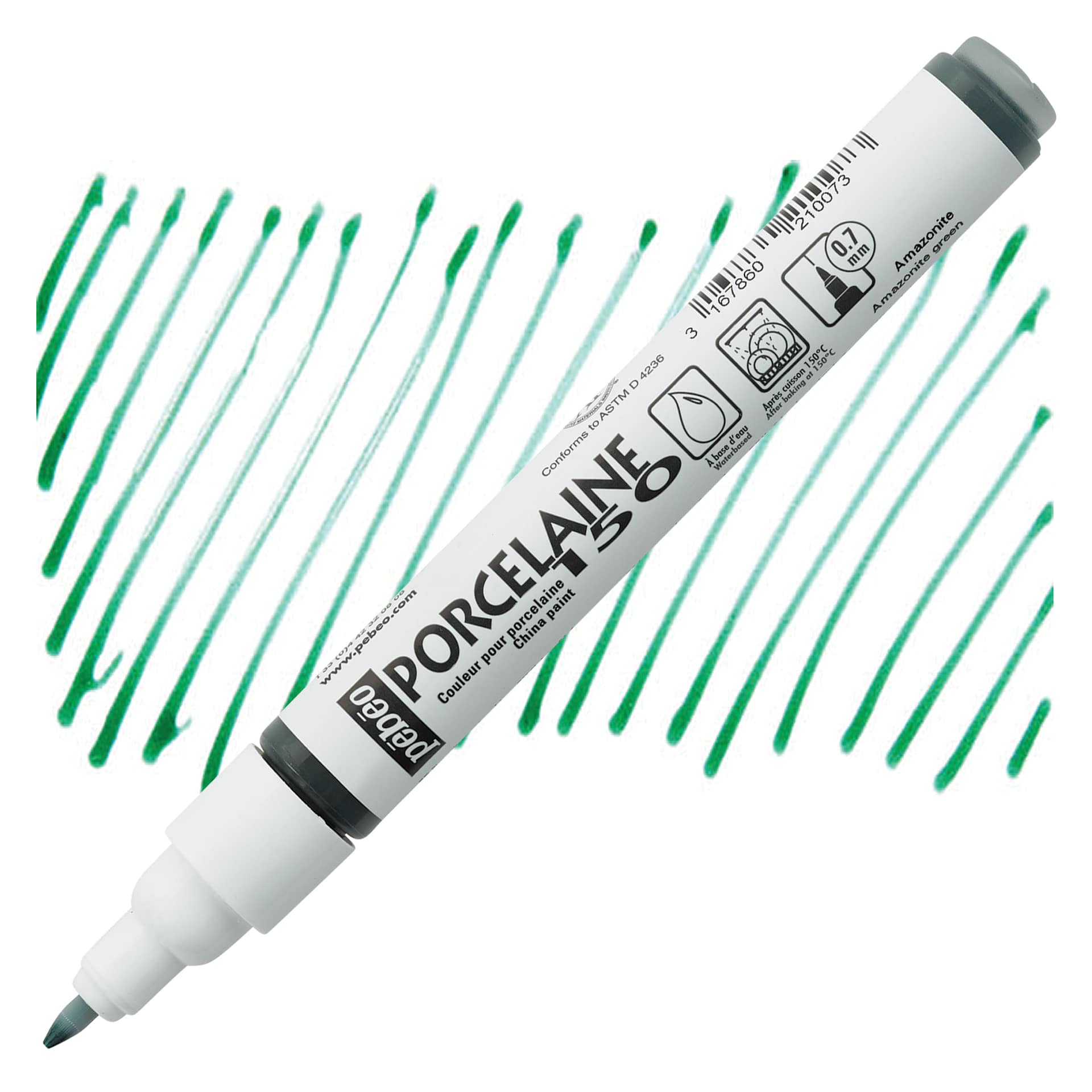Pebeo Porcelaine 150 Paint Marker - Amazonite Green, Fine Point marker and swatch
