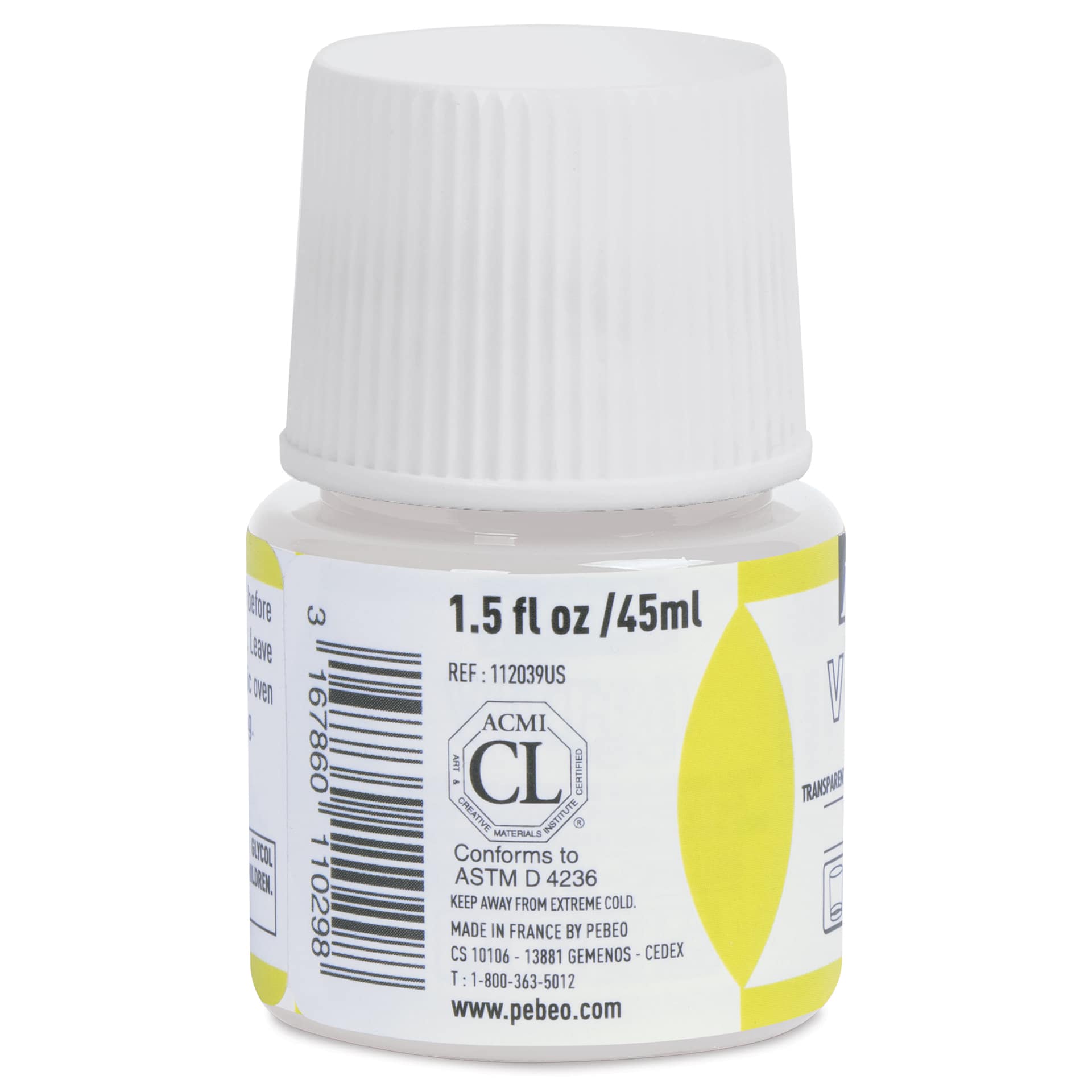 Pebeo Vitrea 160 Glass Paint - Cloud White, Frosted, 45 ml bottle (side)