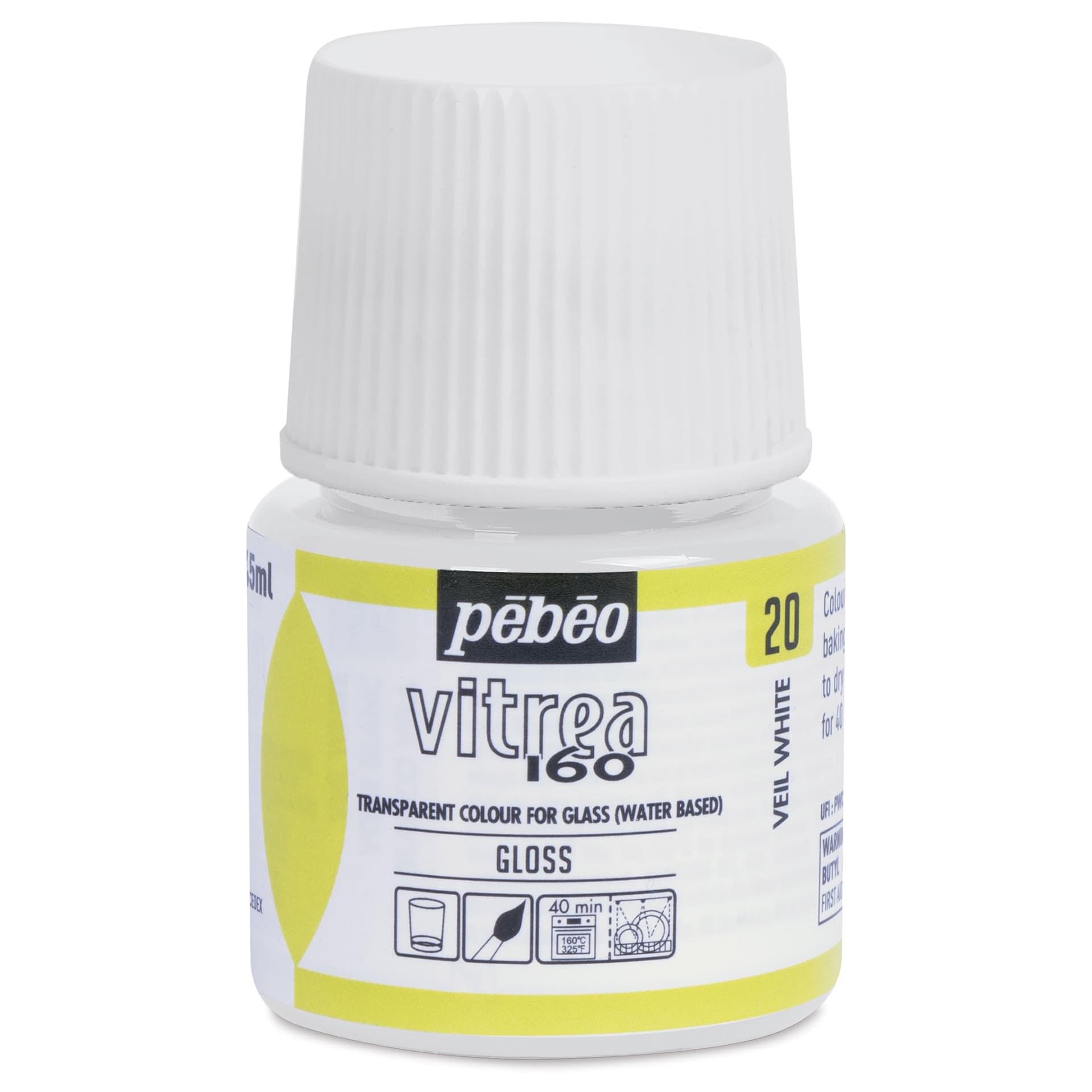 Pebeo Vitrea 160 Glass Paint - Veil White, Glossy, 45 ml bottle