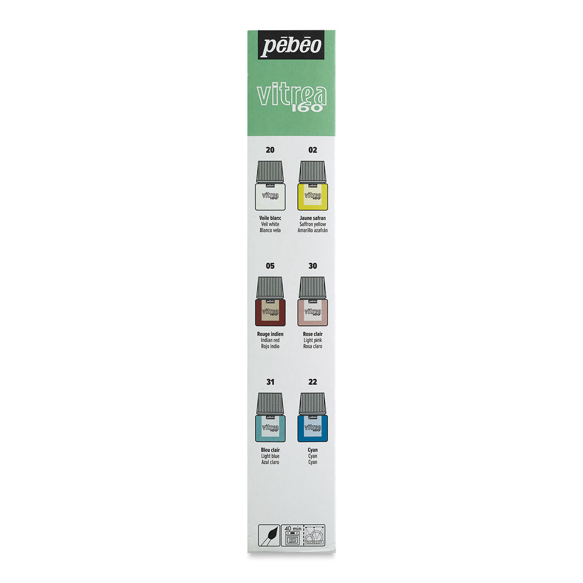 Pebeo Vitrea 160 Initiation Set, Set of 6, 20 ml bottles, Front Of Box