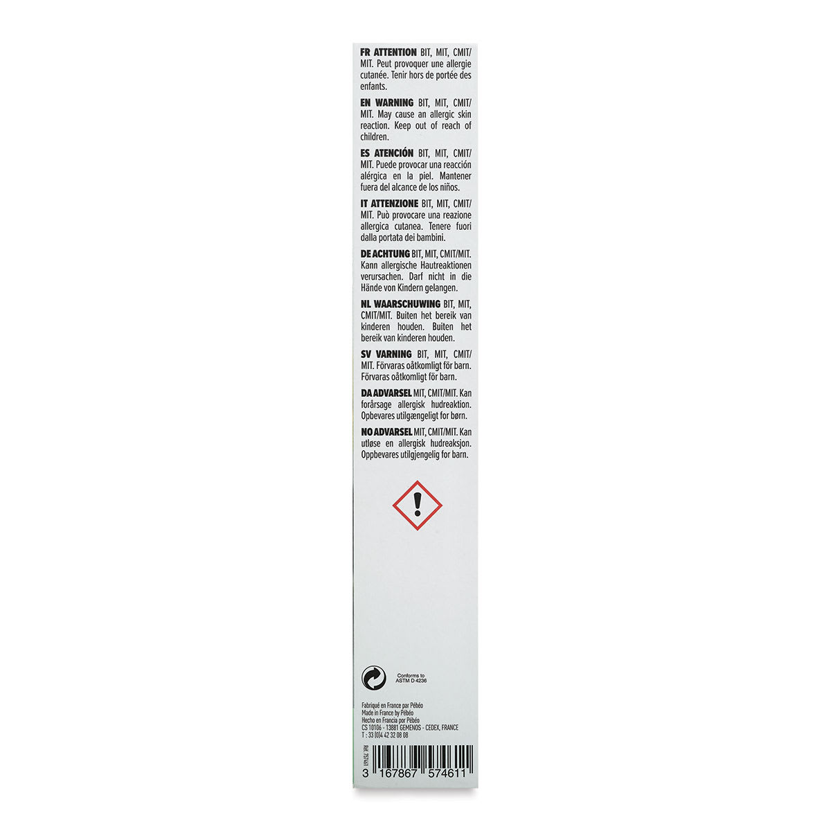 Pebeo Vitrea 160 Exploration Set, Set of 12, 20 ml bottles, Back Of Box