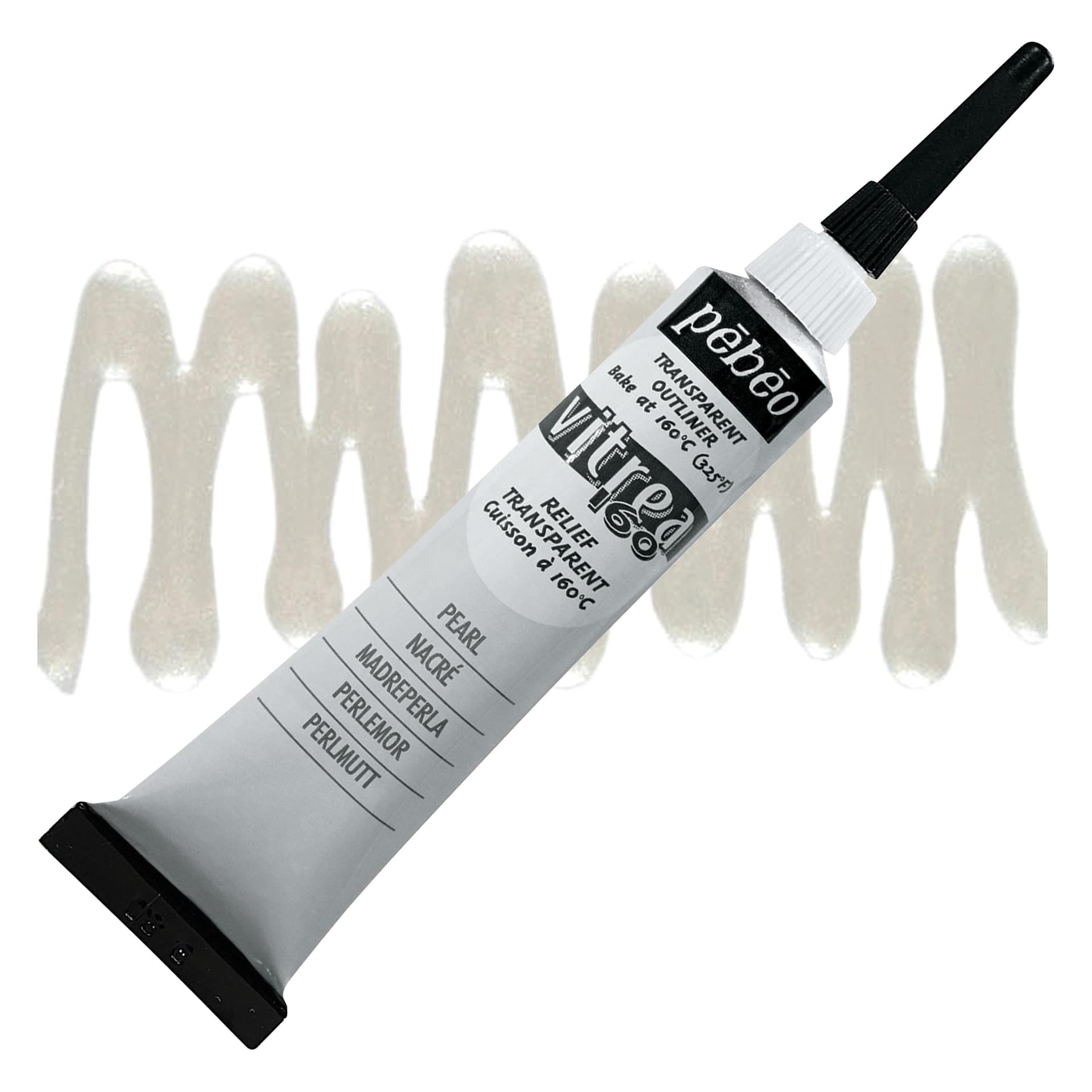 Pebeo Vitrea 160 Outliner - Pearl, 20 ml tube and swatch