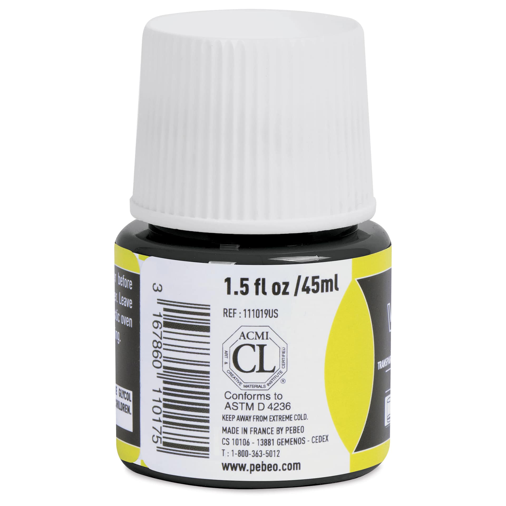 Pebeo Vitrea 160 Glass Paint - Ink Black, Glossy, 45 ml bottle (side)