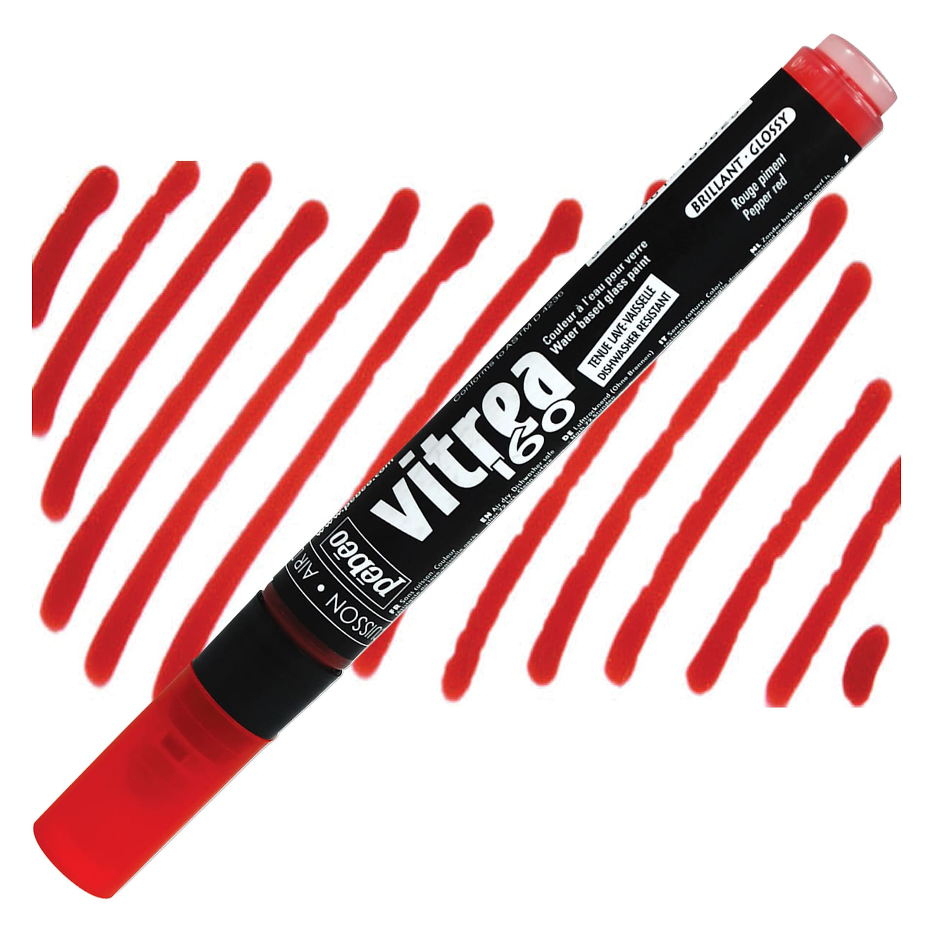 Pebeo Vitrea 160 Paint Marker - Pepper Red, Glossy marker and swatch