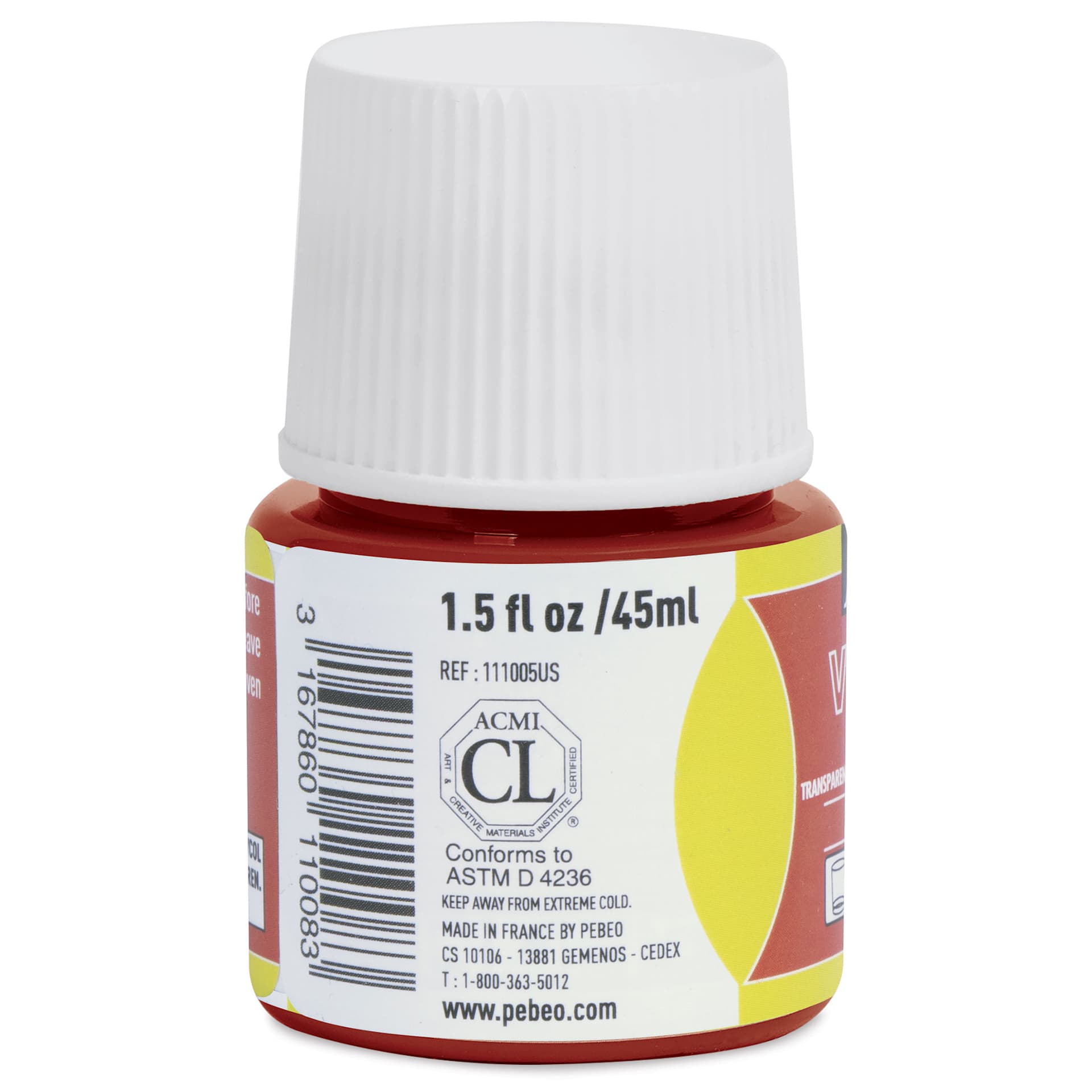Pebeo Vitrea 160 Glass Paint - Indian Red, Glossy, 45 ml bottle (side)