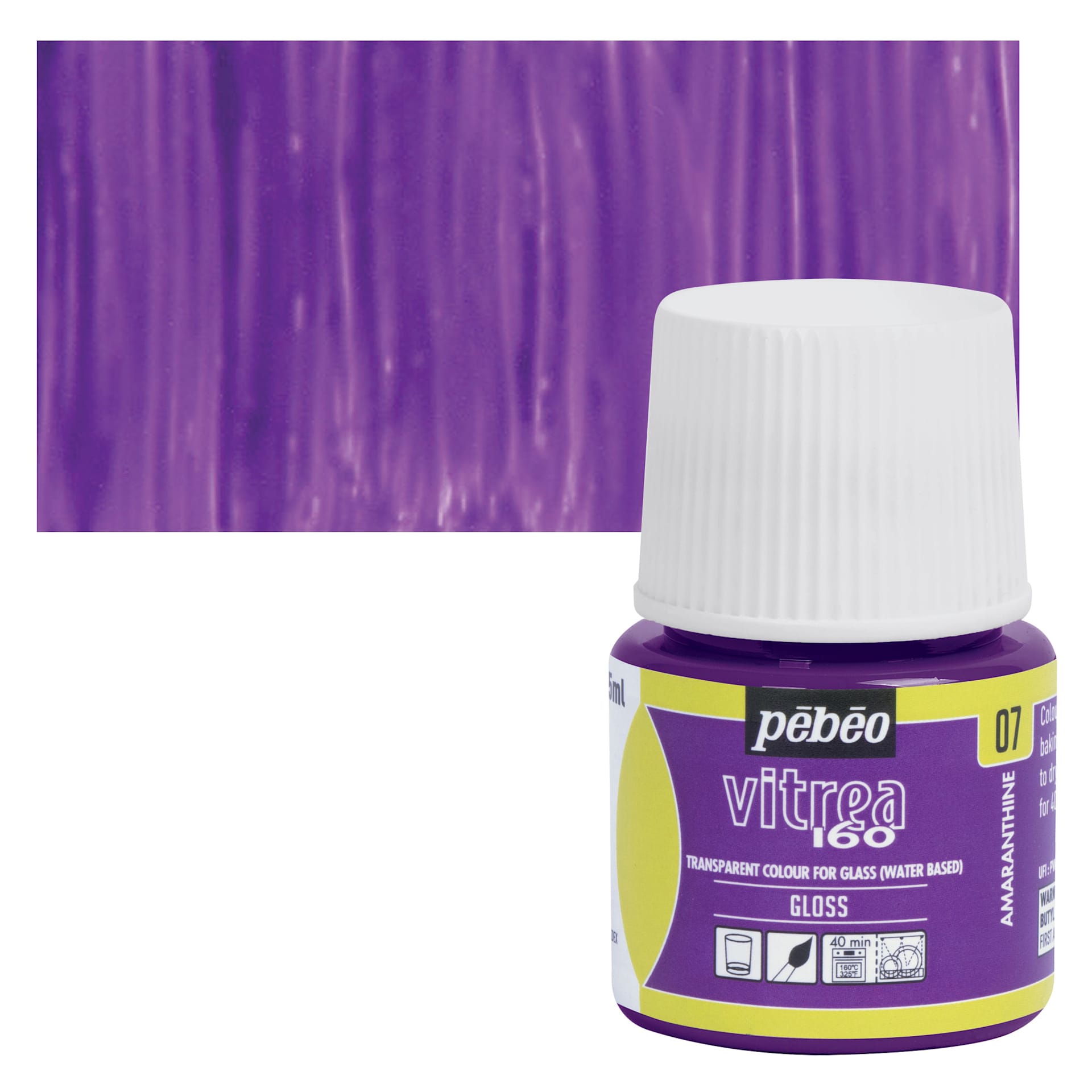 Pebeo Vitrea 160 Glass Paint - Amaranthine, Glossy, 45 ml bottle and swatch
