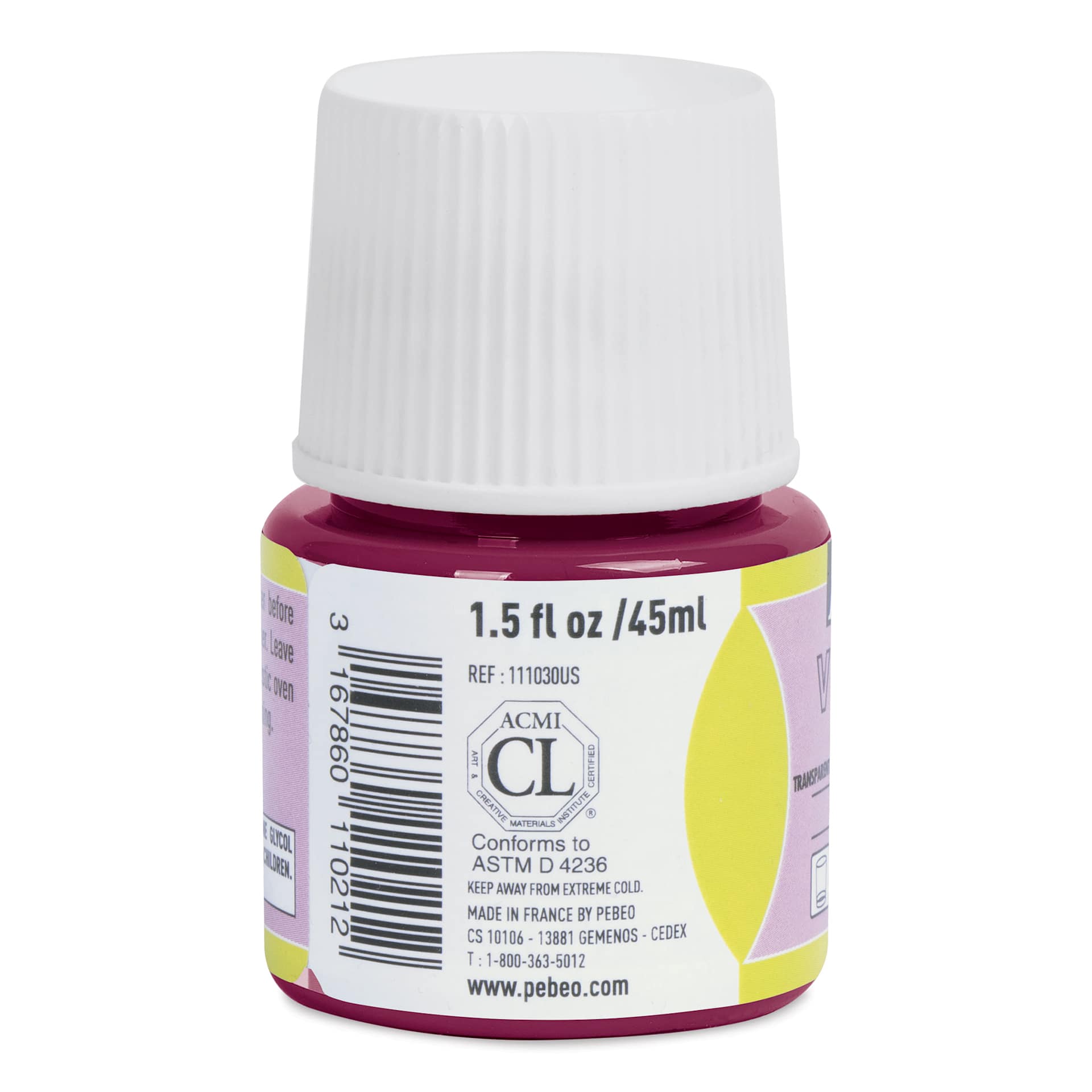 Pebeo Vitrea 160 Glass Paint - Light Pink, Glossy, 45 ml bottle (side)