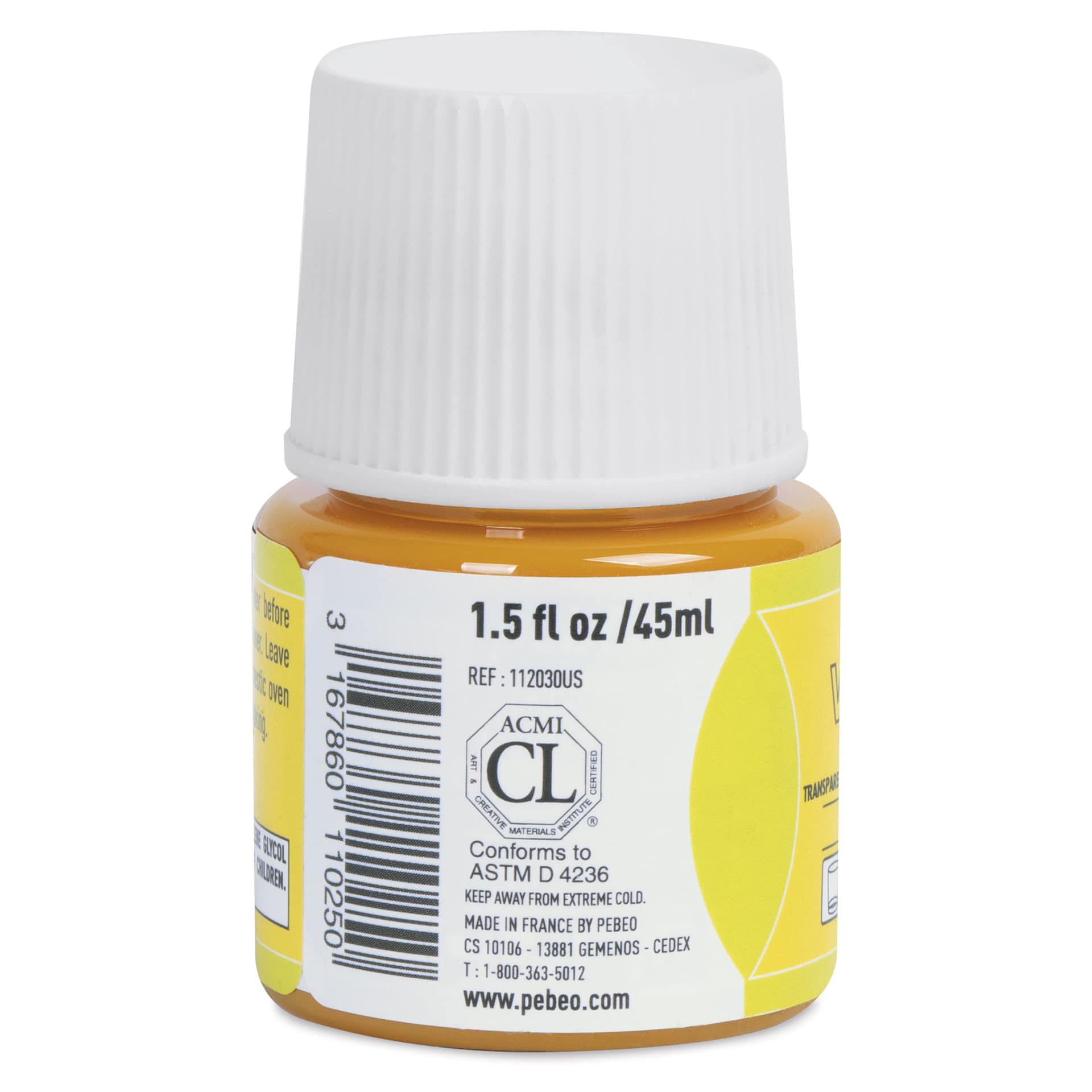 Pebeo Vitrea 160 Glass Paint - Lemon, Frosted, 45 ml bottle (side)