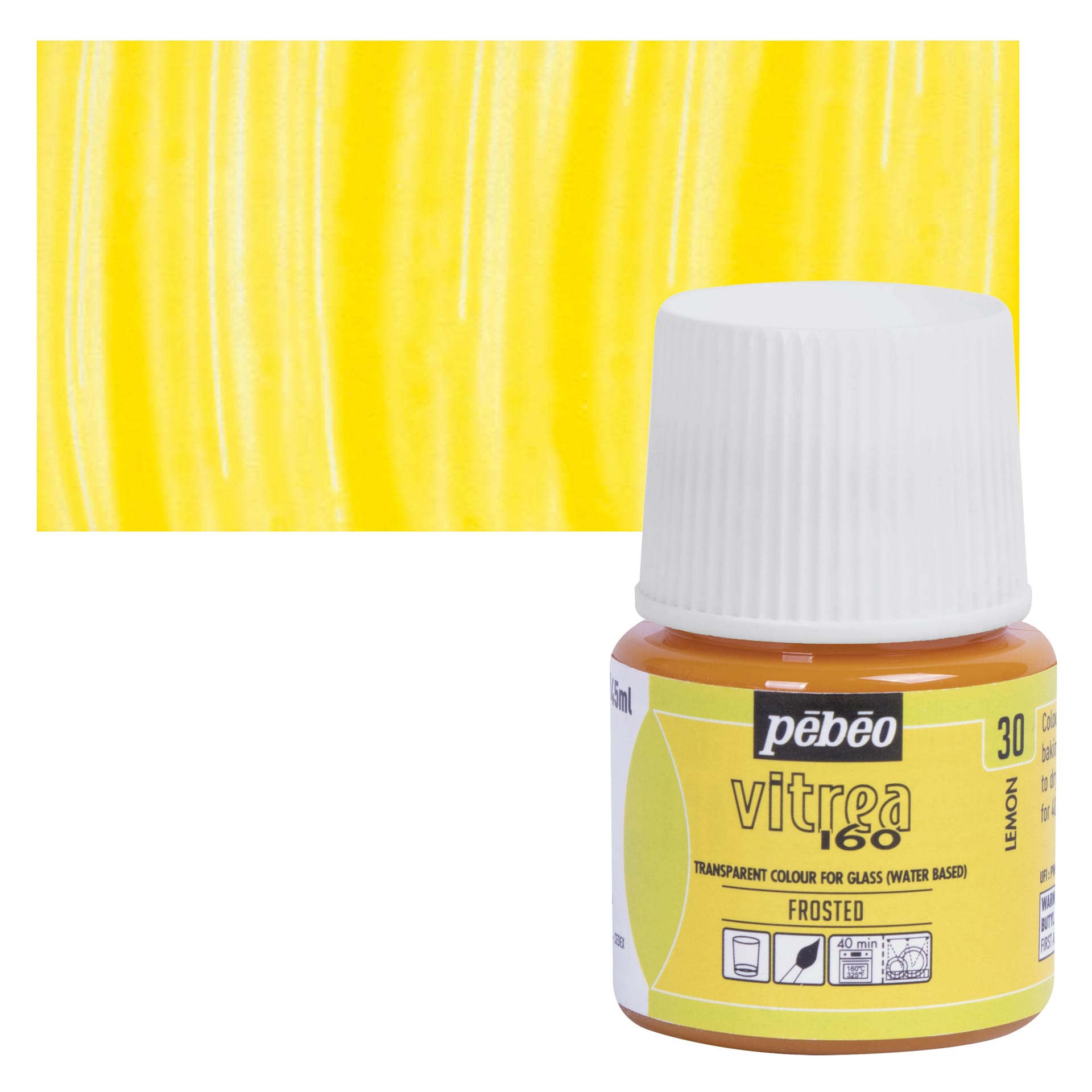 Pebeo Vitrea 160 Glass Paint - Lemon, Frosted, 45 ml bottle and swatch