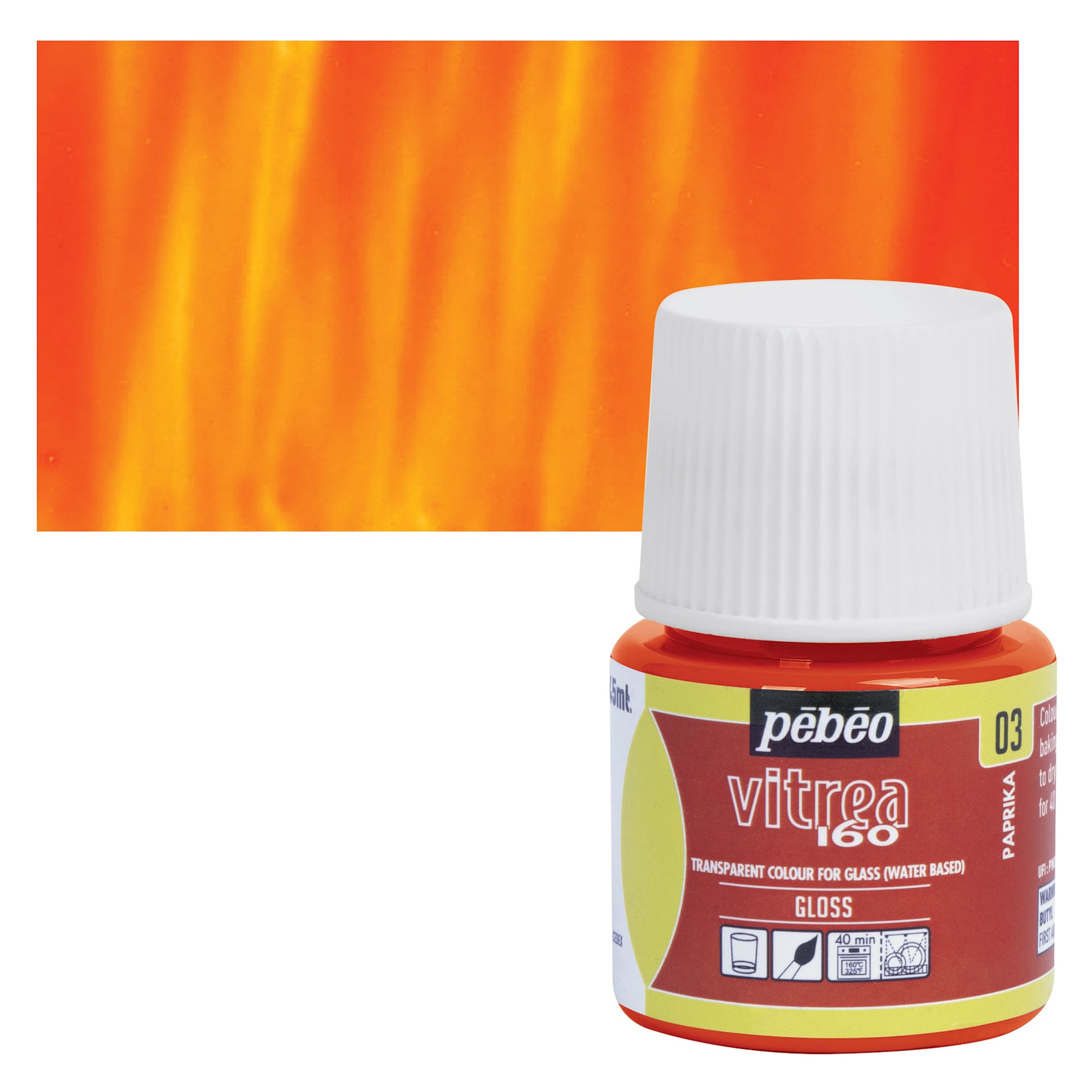 Pebeo Vitrea 160 Glass Paint - Paprika, Glossy, 45 ml bottle and swatch