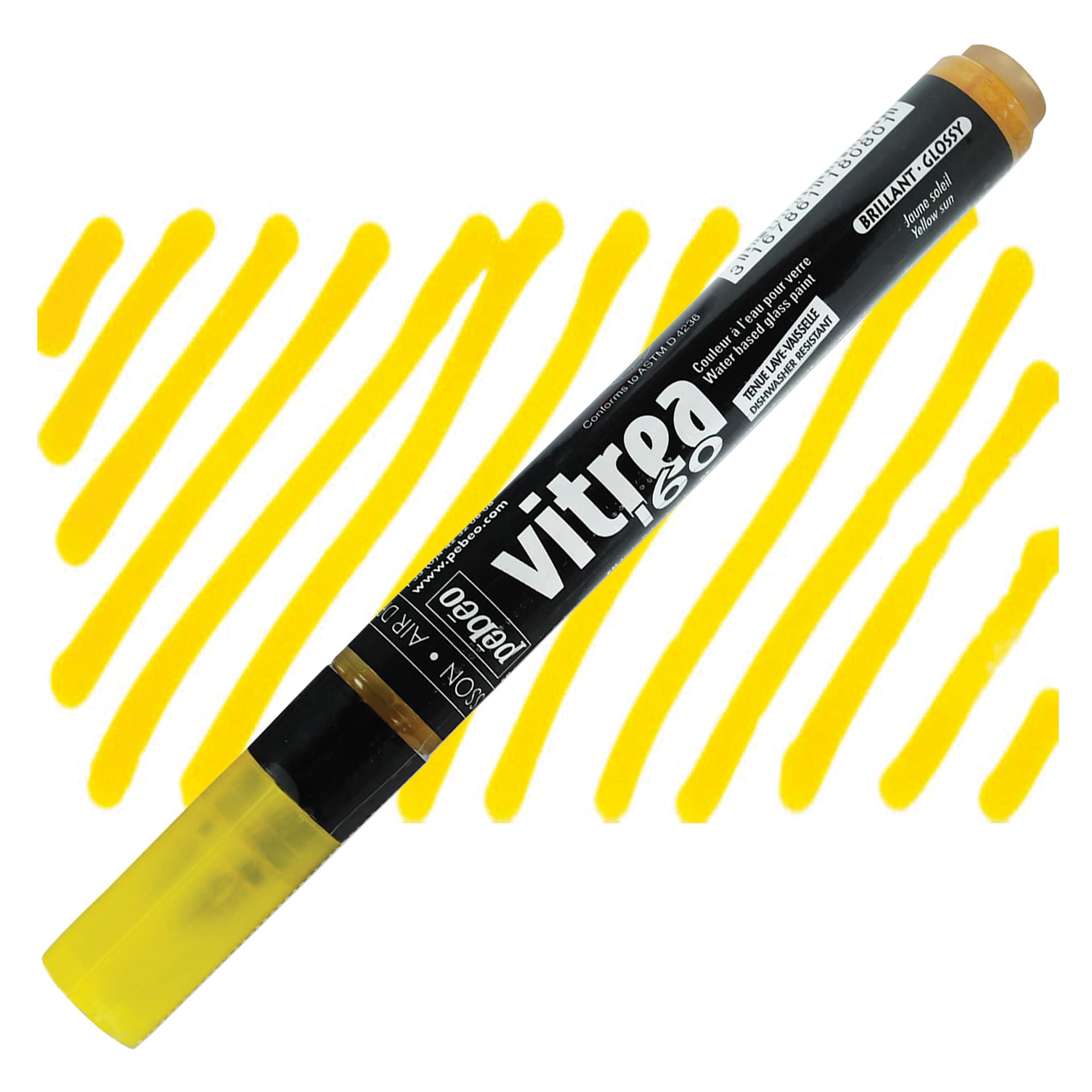 Pebeo Vitrea 160 Paint Marker - Sun Yellow, Glossy marker and swatch