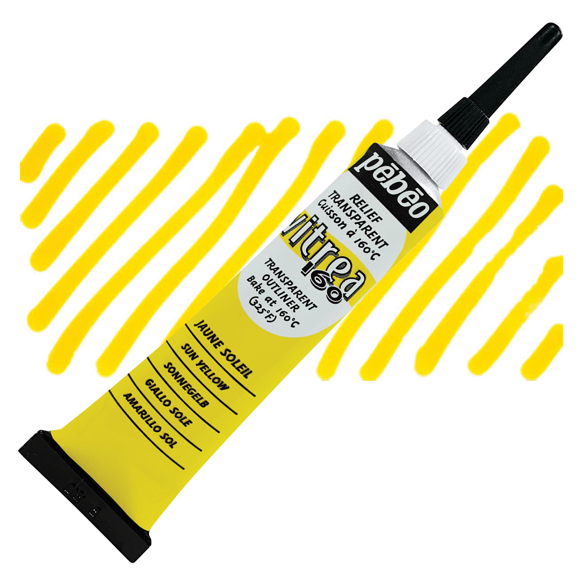 Pebeo Vitrea 160 Outliner - Sun Yellow, Outliner, 20 ml tube and swatch