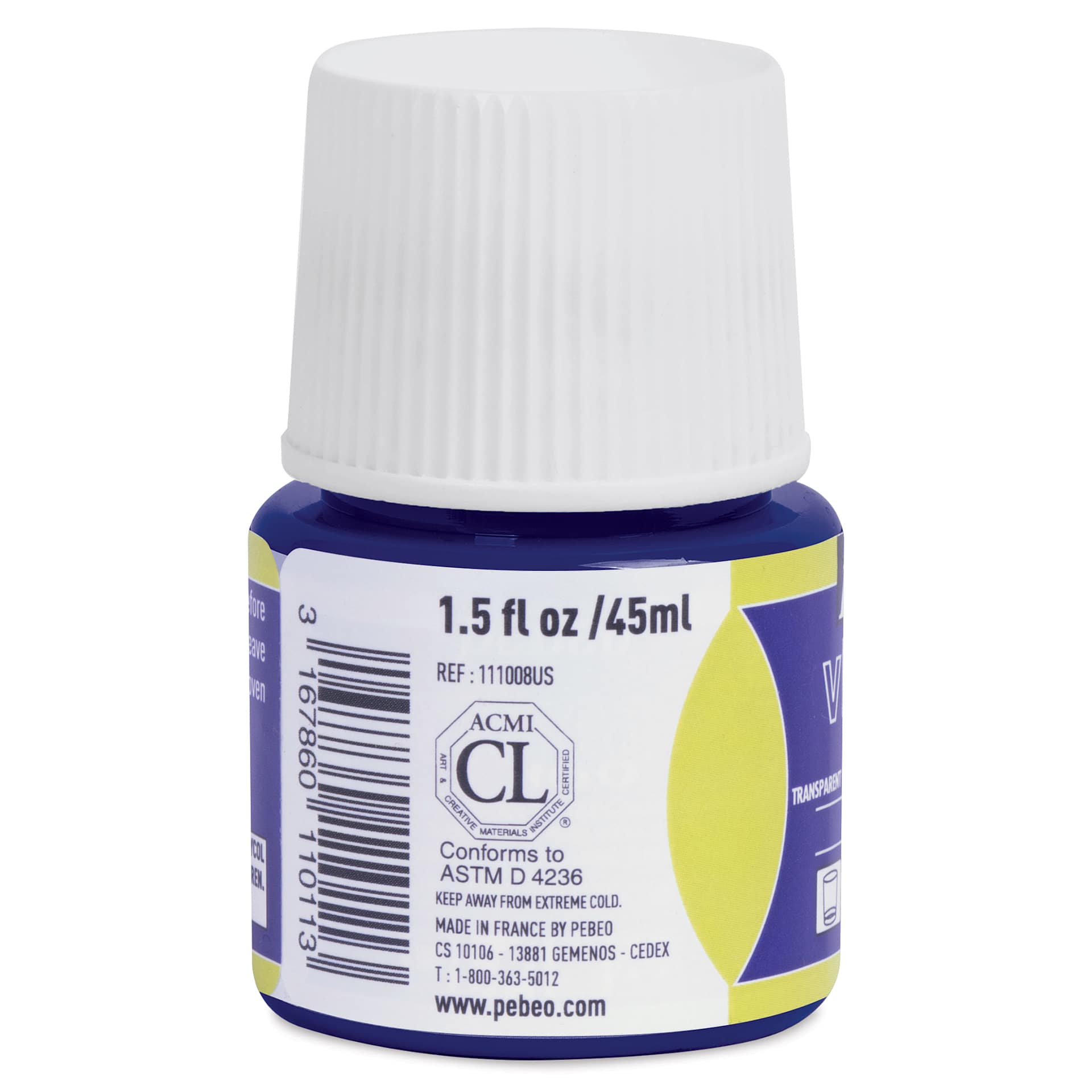 Pebeo Vitrea 160 Glass Paint - Lazuli, Glossy, 45 ml bottle (side)