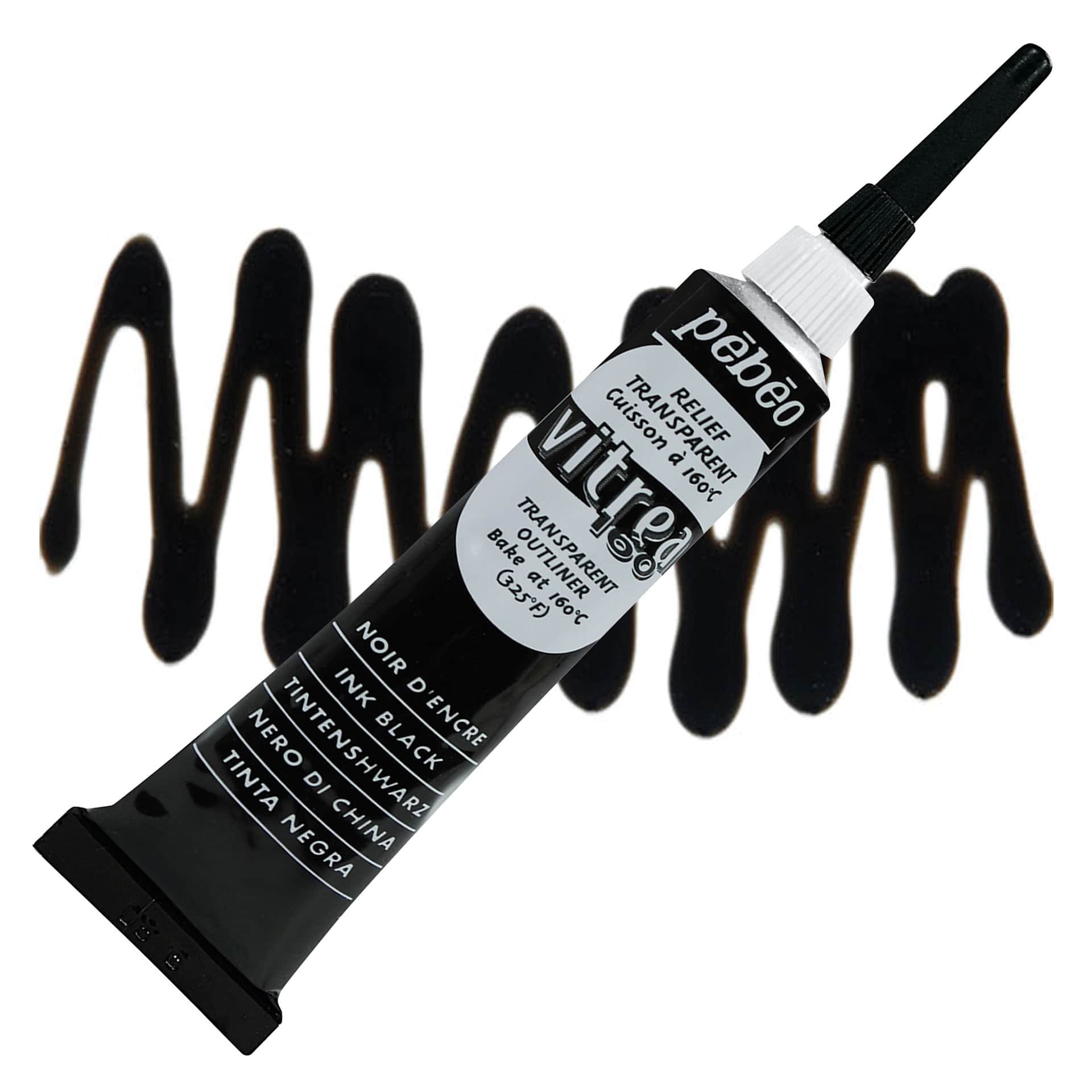 Pebeo Vitrea 160 Outliner - Ink Black, Outliner, 20 ml tube and swatch