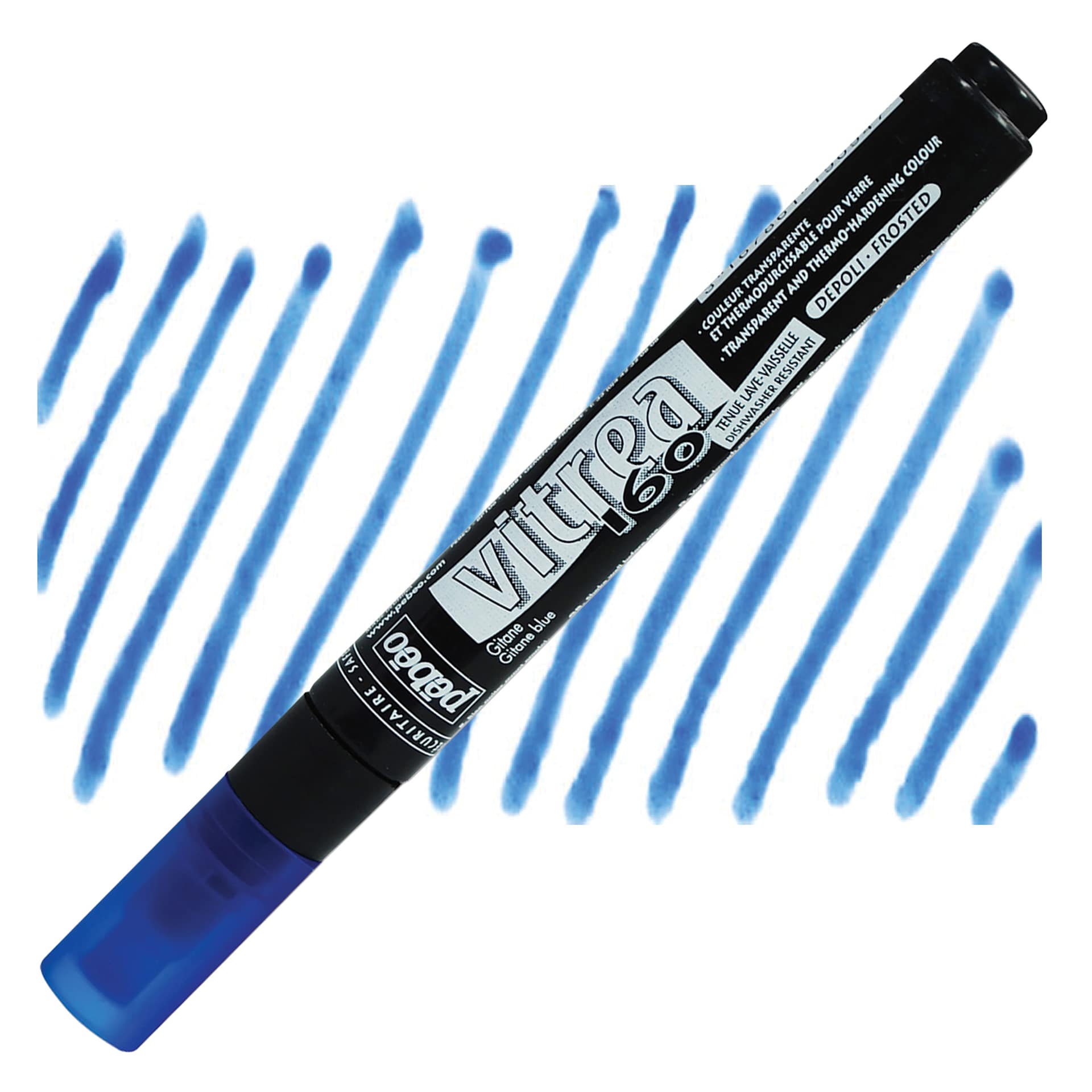 Pebeo Vitrea 160 Paint Marker - Gitane Blue, Frosted marker and swatch