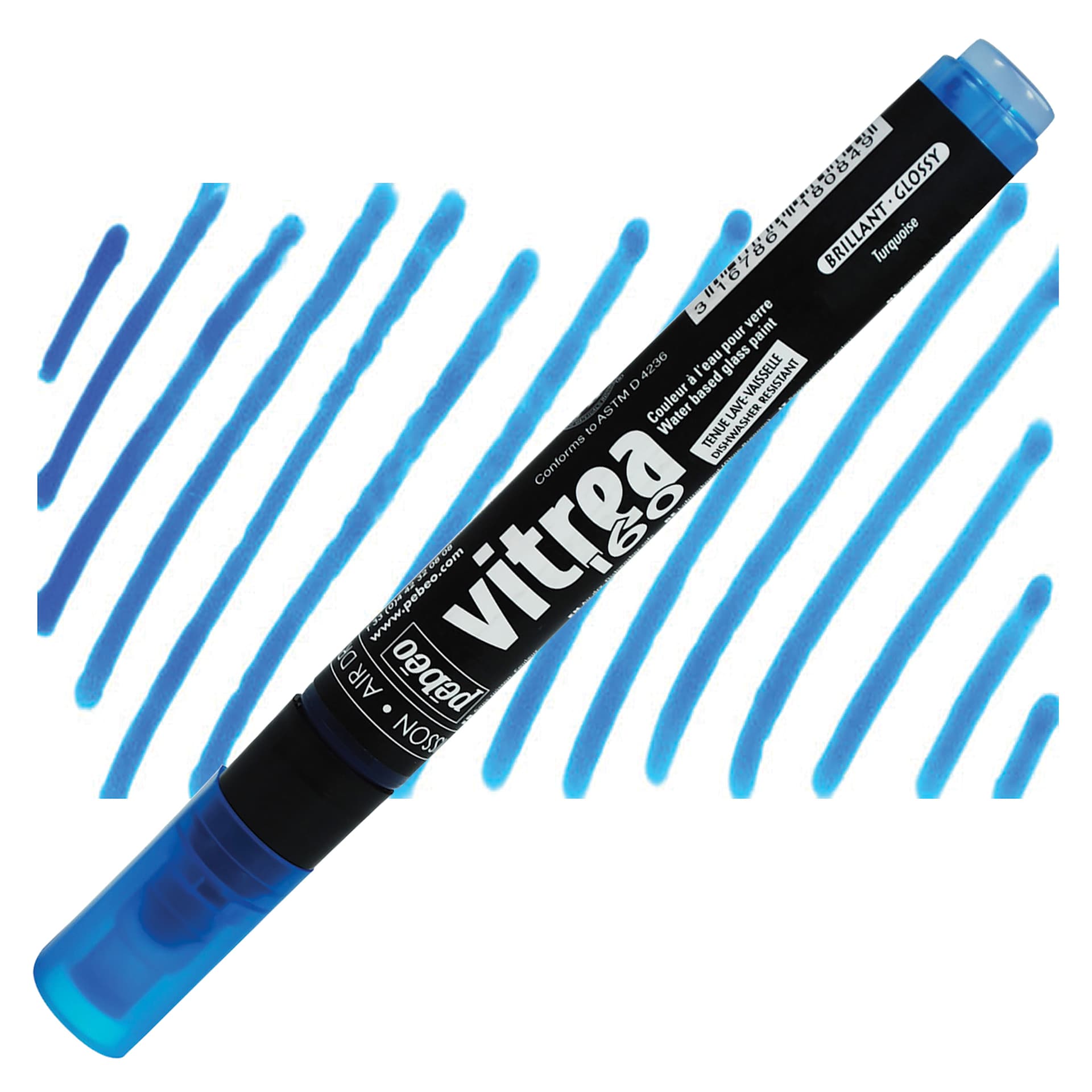 Pebeo Vitrea 160 Paint Marker - Turquoise, Glossy marker and swatch