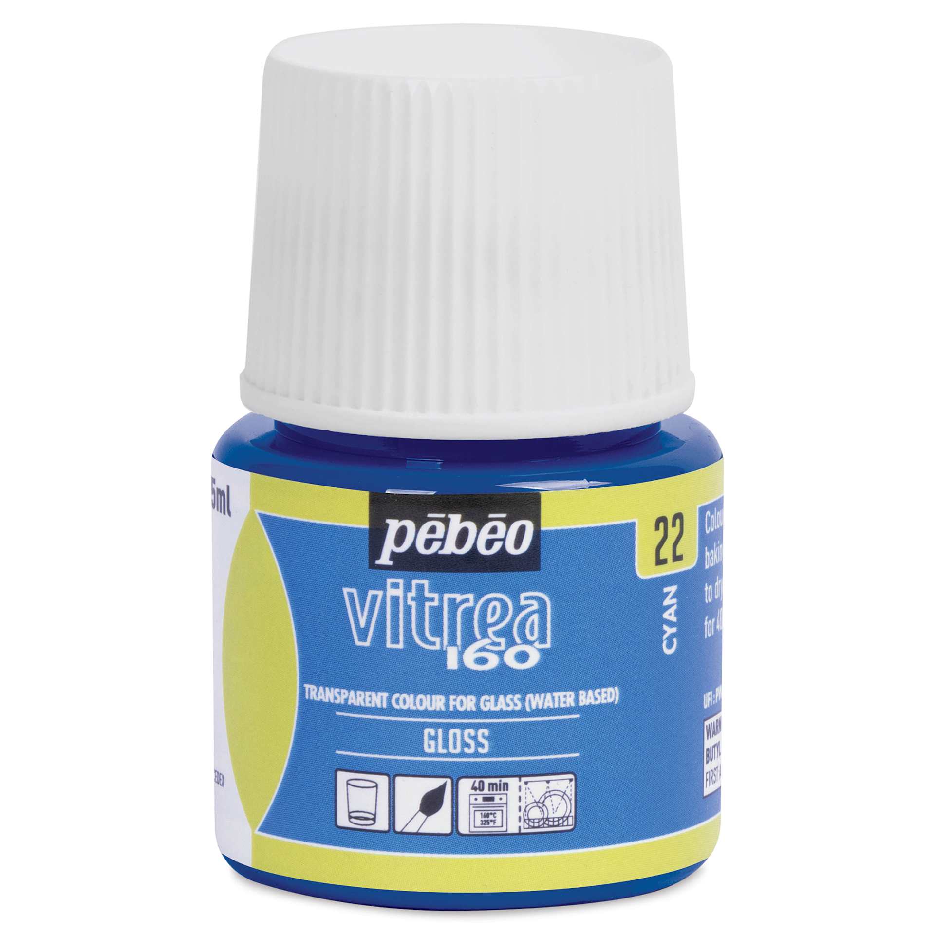 Pebeo Vitrea 160 Glass Paint - Cyan, Glossy, 45 ml bottle