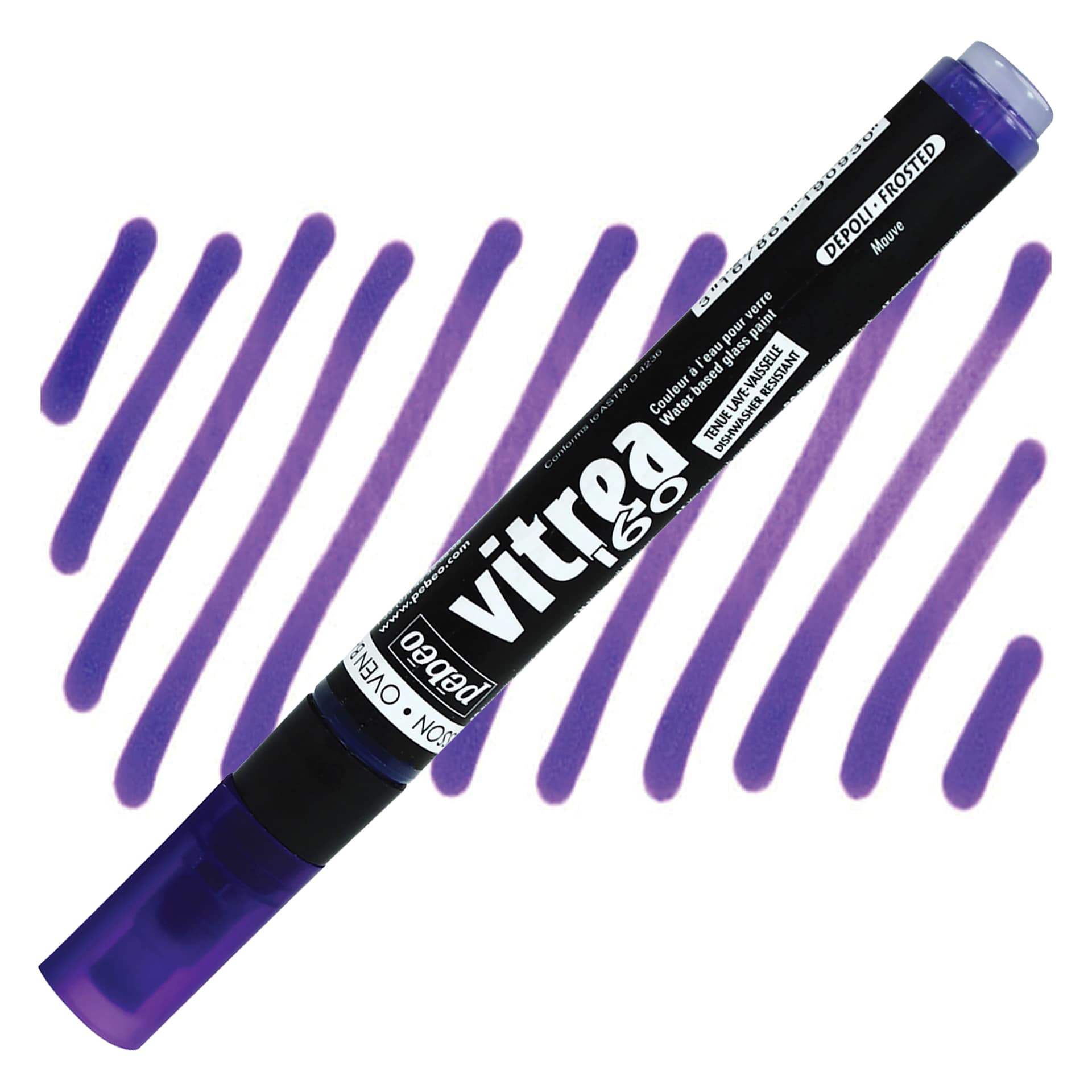Pebeo Vitrea 160 Paint Marker - Mauve, Frosted marker and swatch