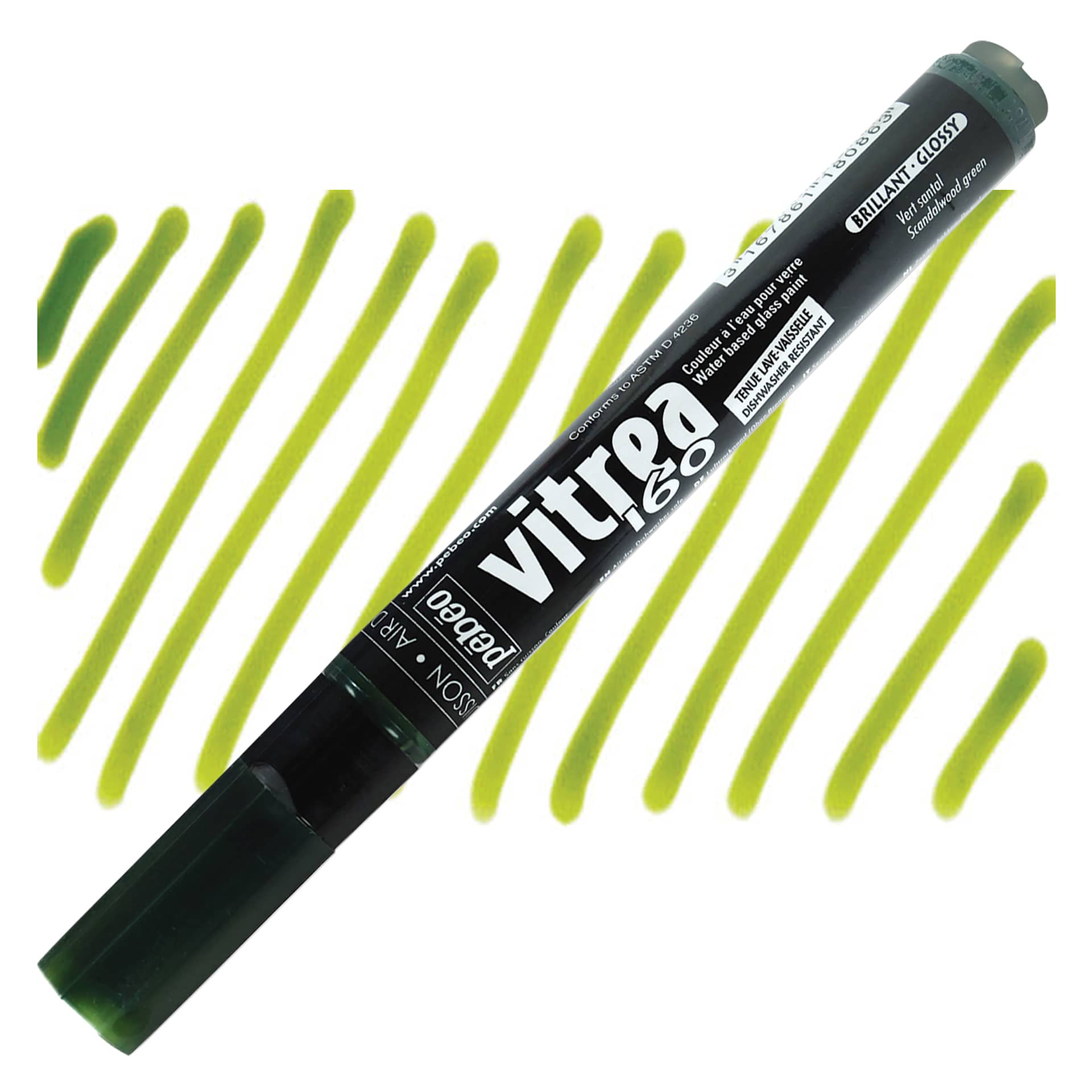 Pebeo Vitrea 160 Paint Marker - Sandalwood Green, Glossy marker and swatch