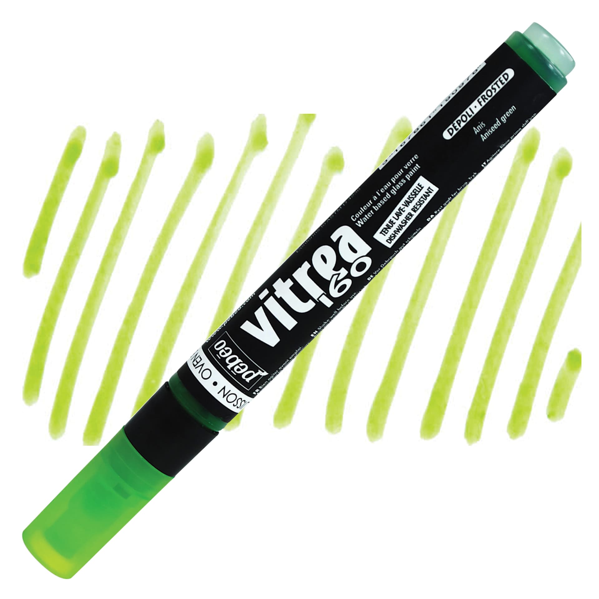 Pebeo Vitrea 160 Paint Marker - Aniseed Green, Frosted marker and swatch