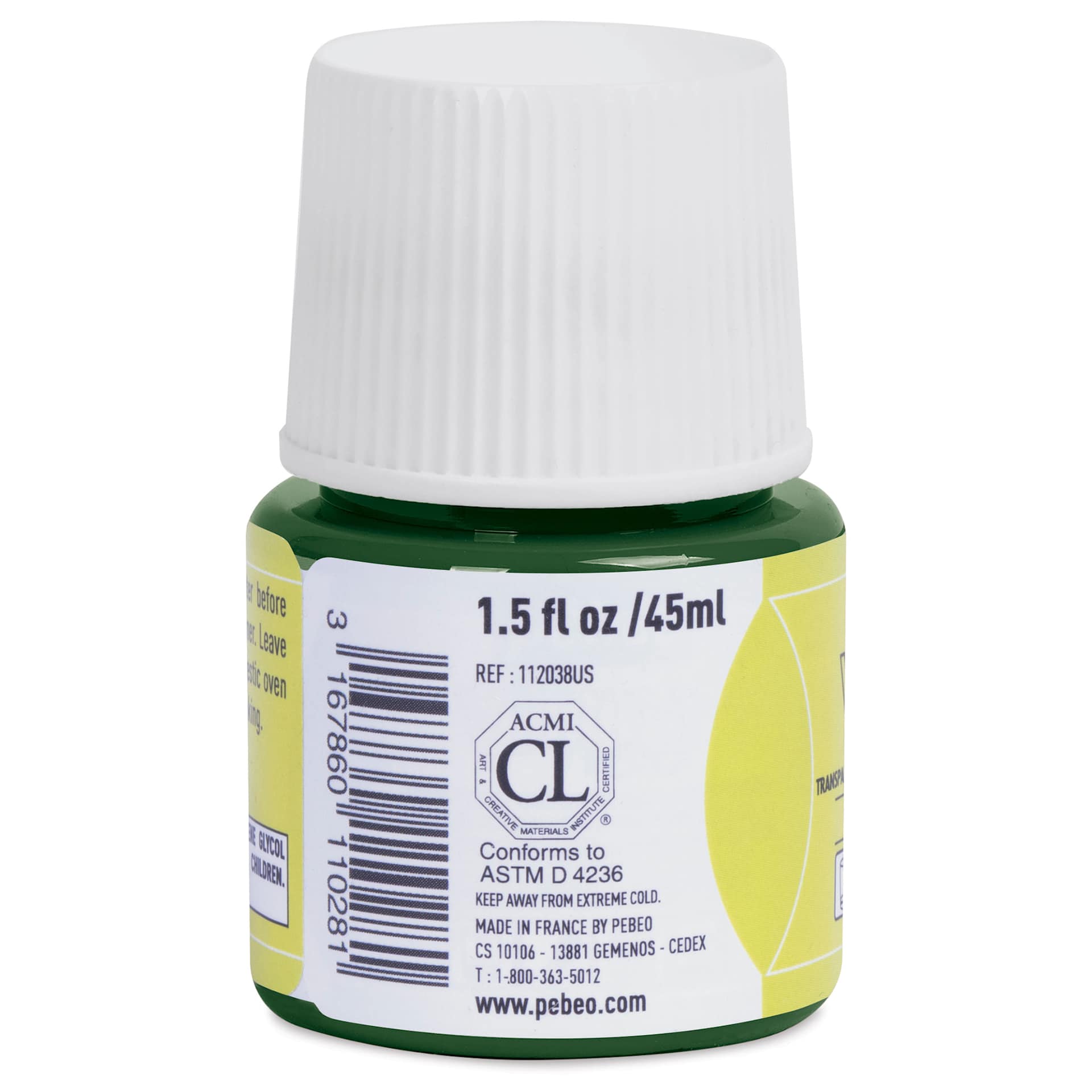 Pebeo Vitrea 160 Glass Paint - Aniseed Green, Frosted, 45 ml bottle (side)