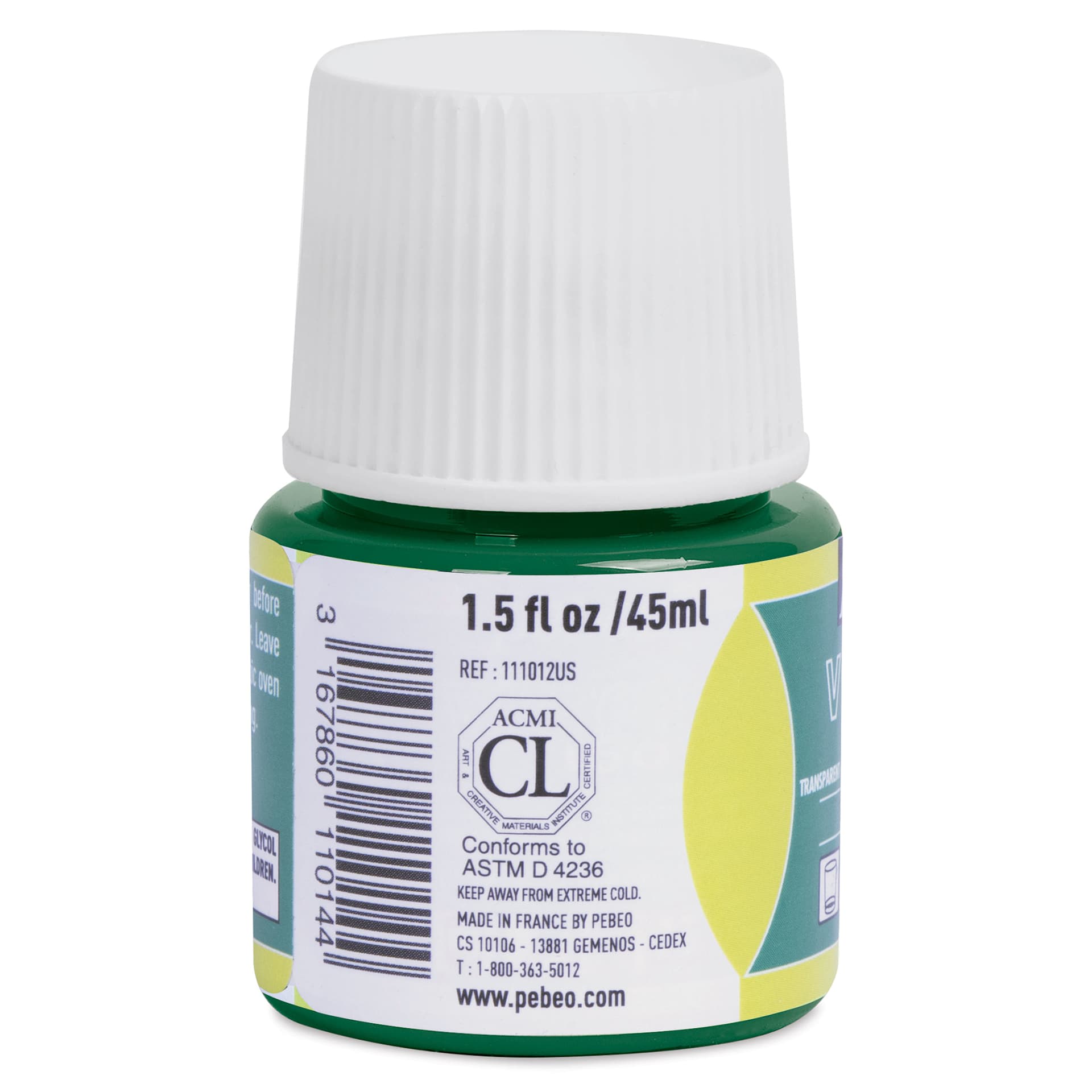 Pebeo Vitrea 160 Glass Paint - Emerald, Glossy, 45 ml bottle (side)