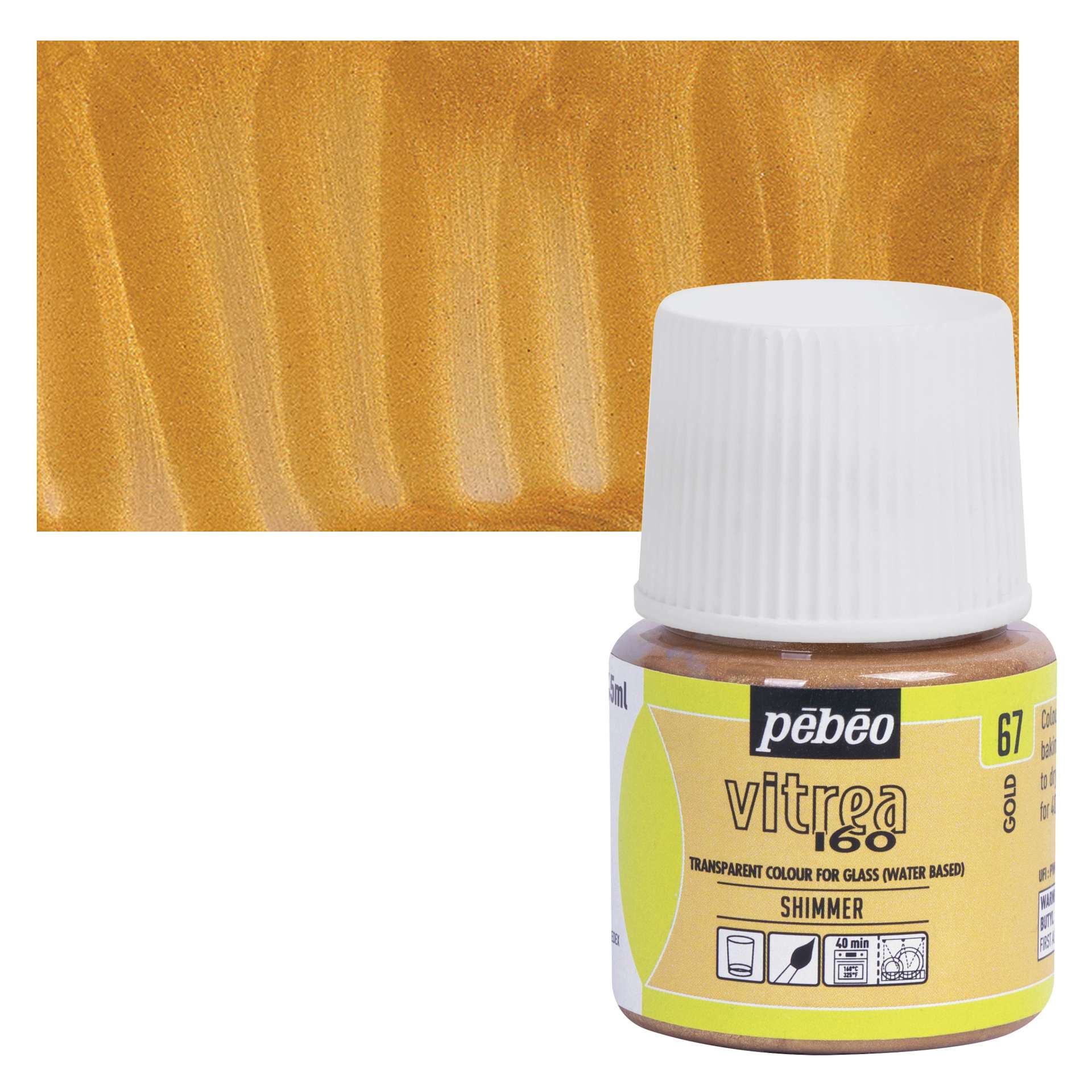 Pebeo Vitrea 160 Glass Paint - Gold, Shimmer, 45 ml bottle and swatch