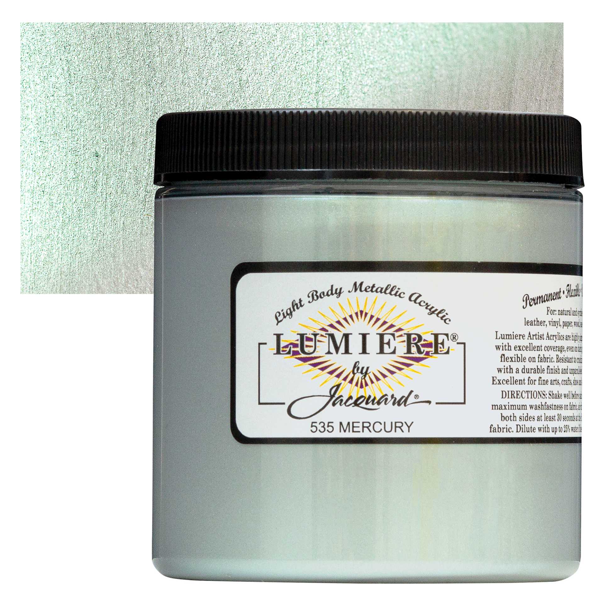 Jacquard Lumiere Acrylic - Mercury, 8 oz Jar and swatch