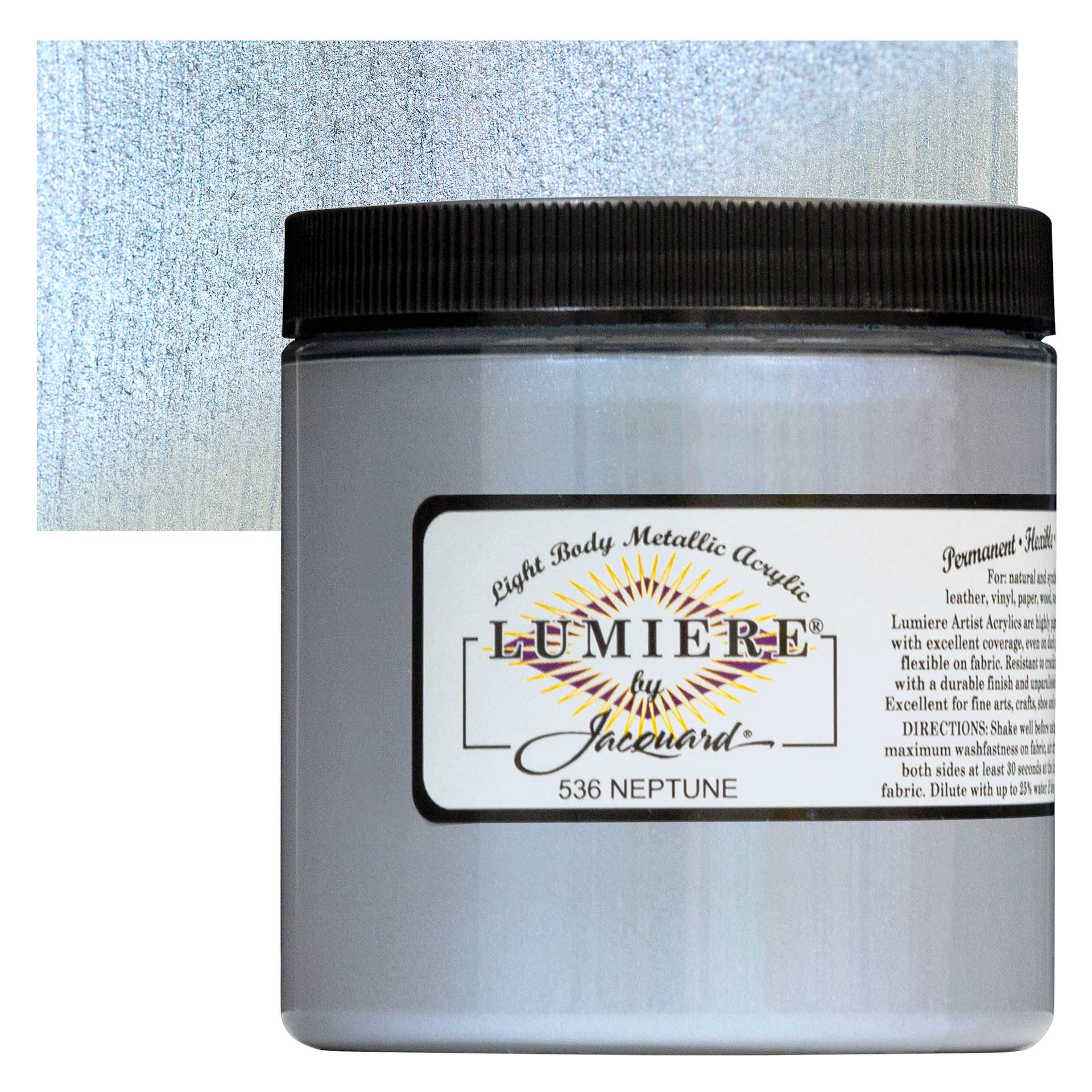 Jacquard Lumiere Acrylic - Neptune, 8 oz Jar and swatch