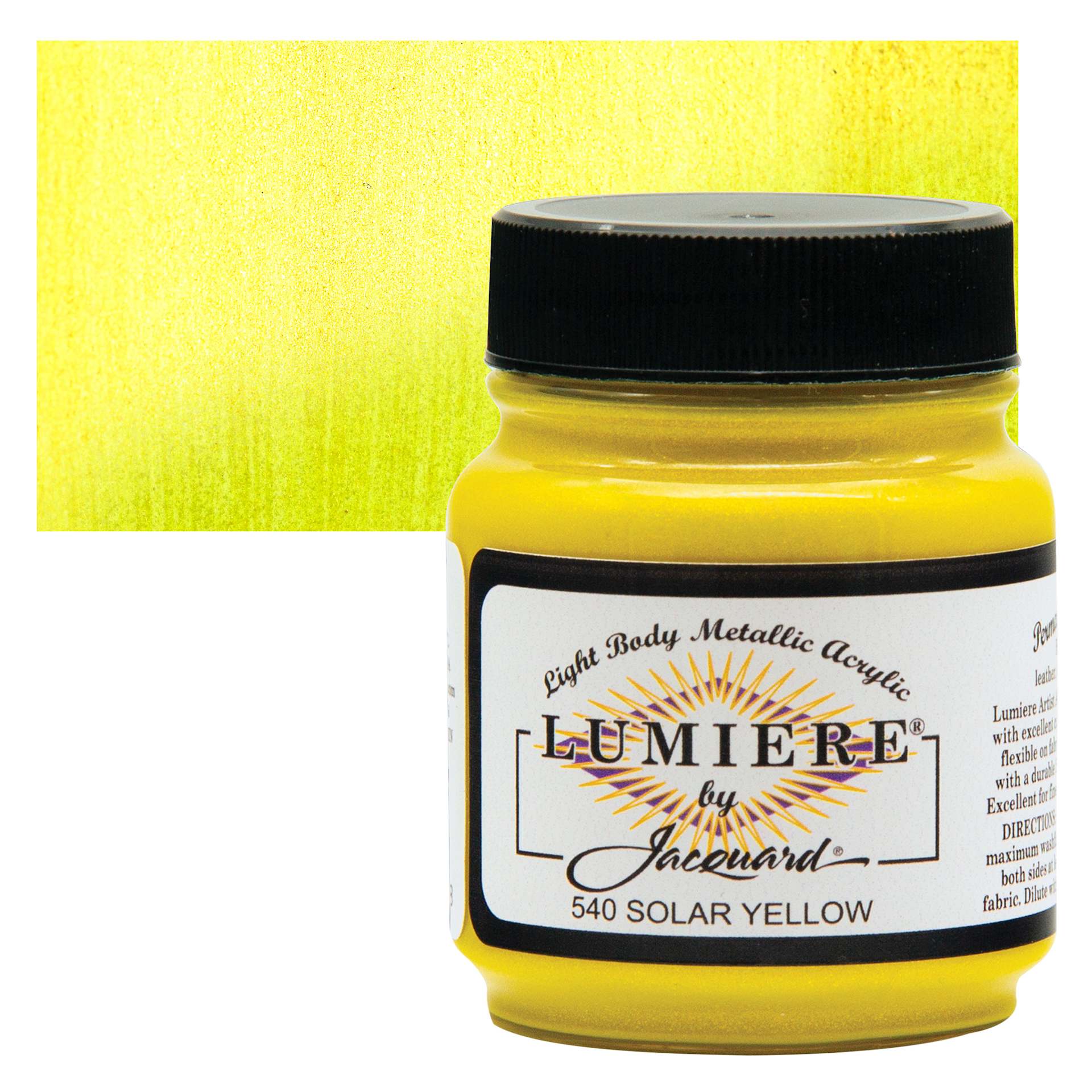 Jacquard Lumiere Acrylic - Solar Yellow, 2.25 oz Jar and swatch