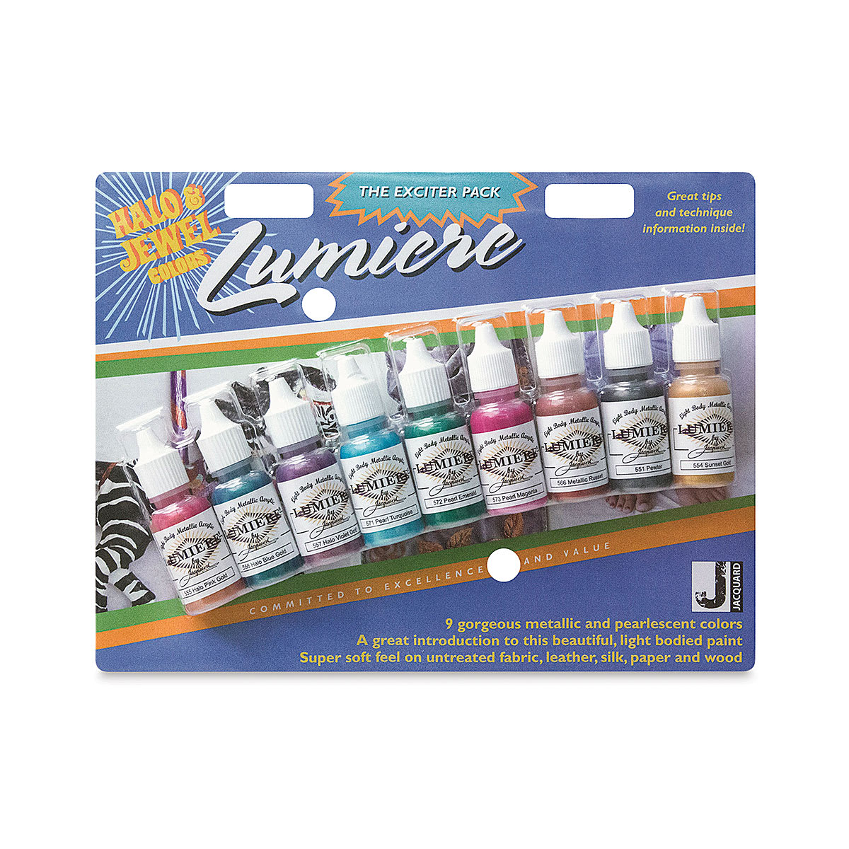 Jacquard Lumiere Acrylic Paint Sets - front of package of 9pc Exciter Pack