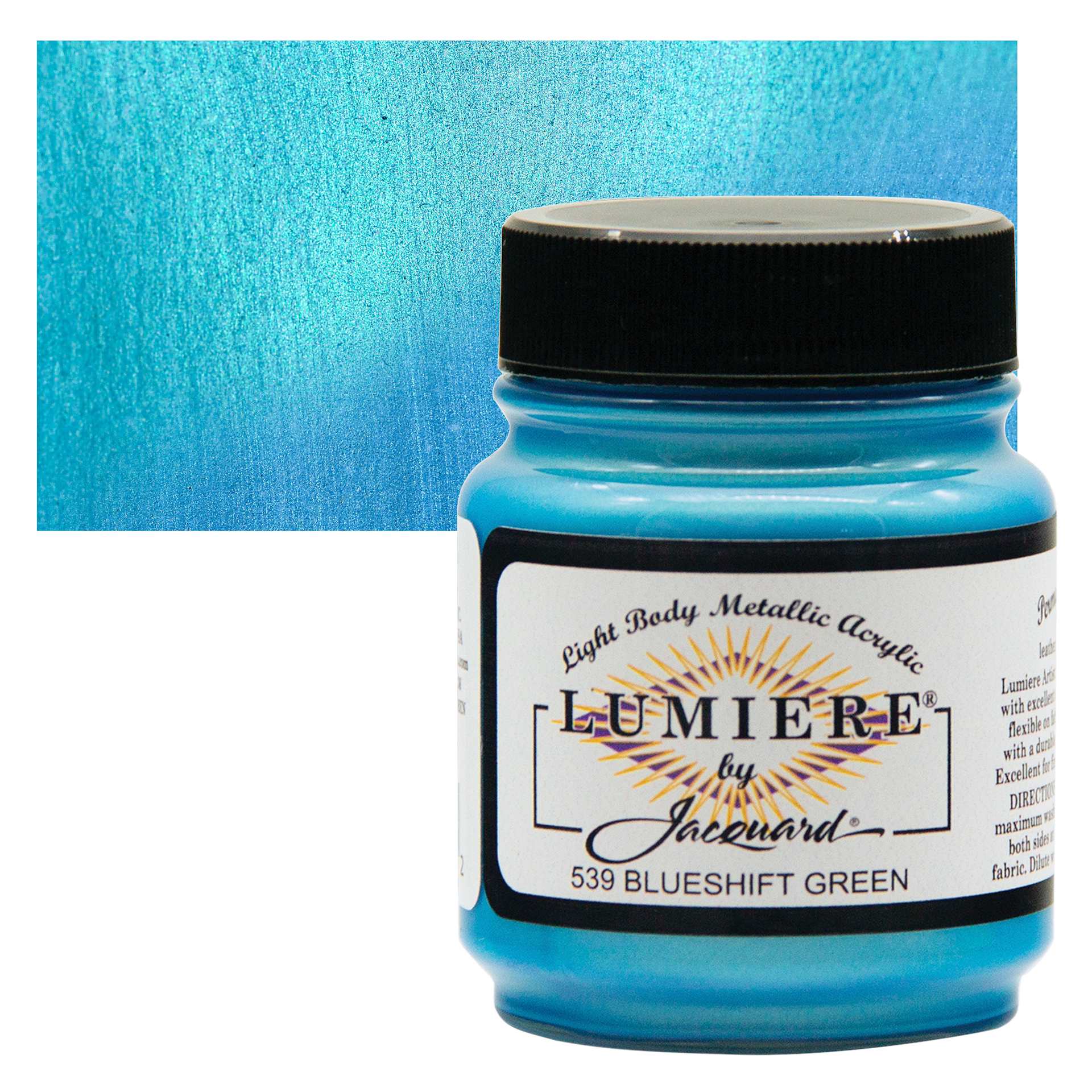 Jacquard Lumiere Acrylic - Blueshift Green, 2.25 oz Jar and swatch