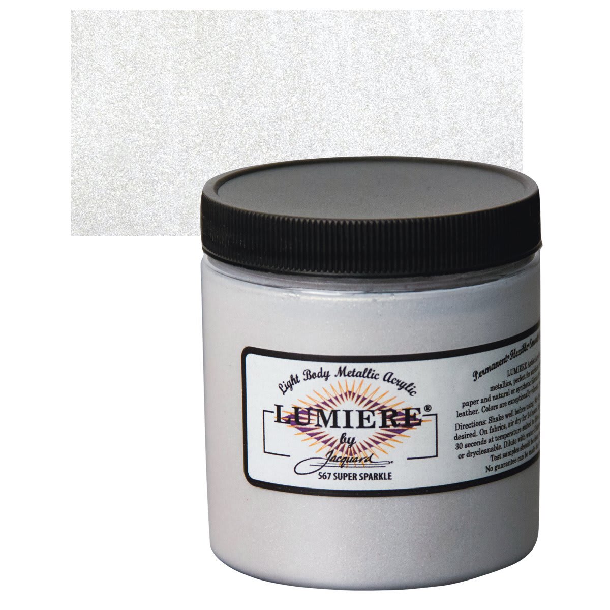 Jacquard Lumiere Acrylic - Super Sparkle, 8 oz Jar and swatch