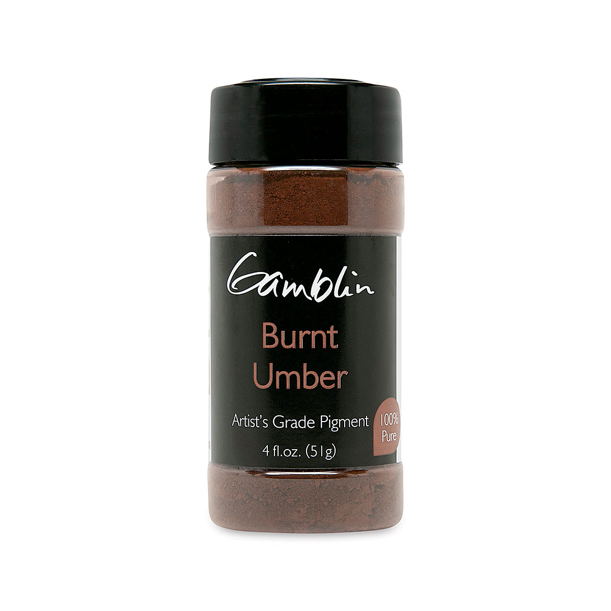 Gamblin Artist's Grade Pigments - Front view of 4 oz bottle of Burnt Umber pigment