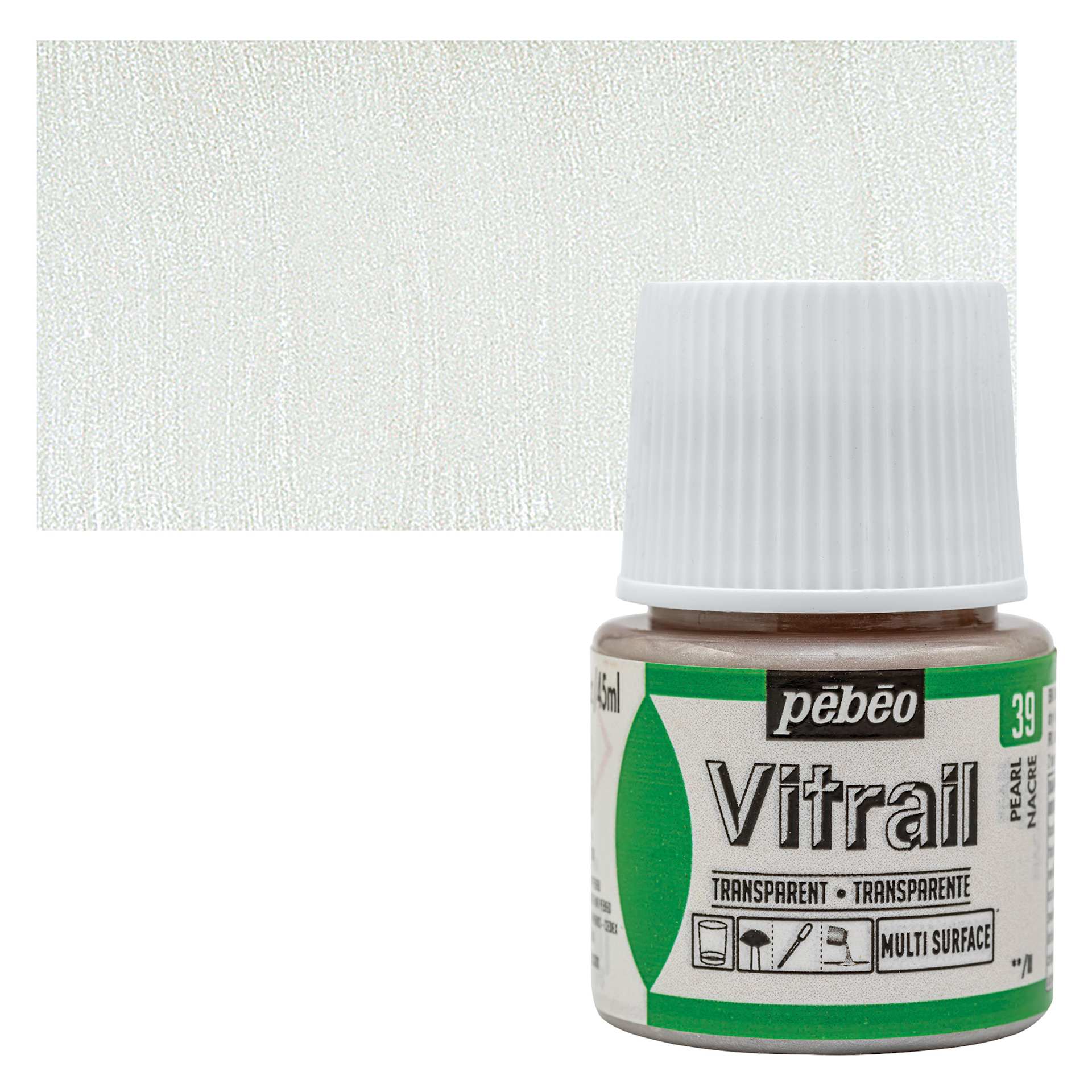 Pebeo Vitrail Paint - Pearl, 45 ml bottle and swatch