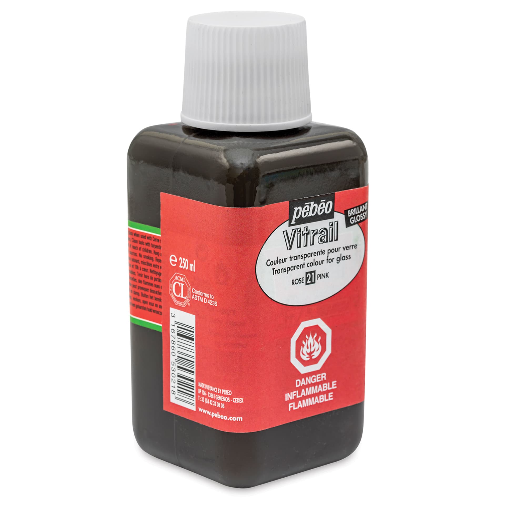 Pebeo Vitrail Paint - Pink, 250 ml bottle side view