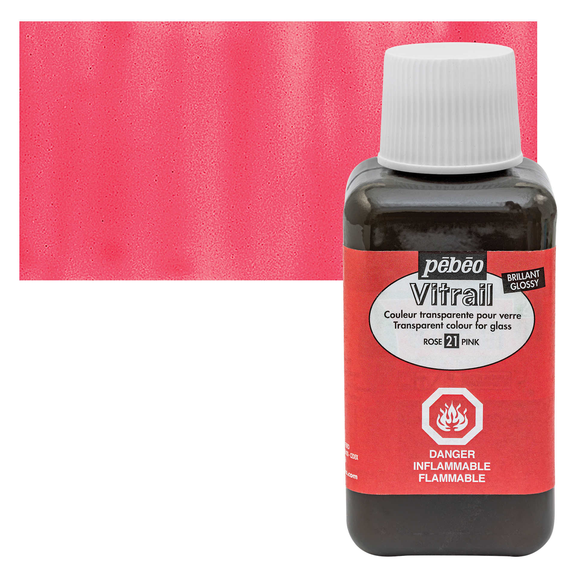 Pebeo Vitrail Paint - Pink, 250 ml bottle and swatch