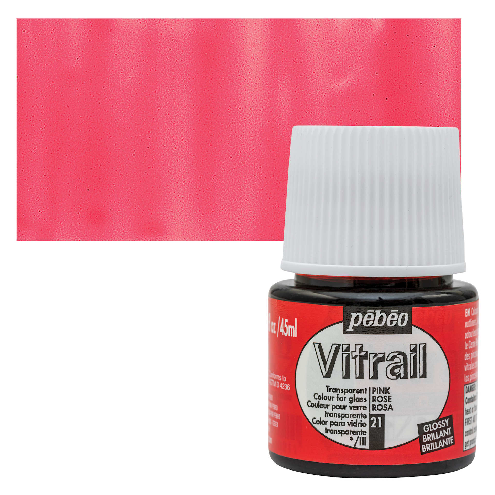 Pebeo Vitrail Paint - Pink, 45 ml bottle and swatch