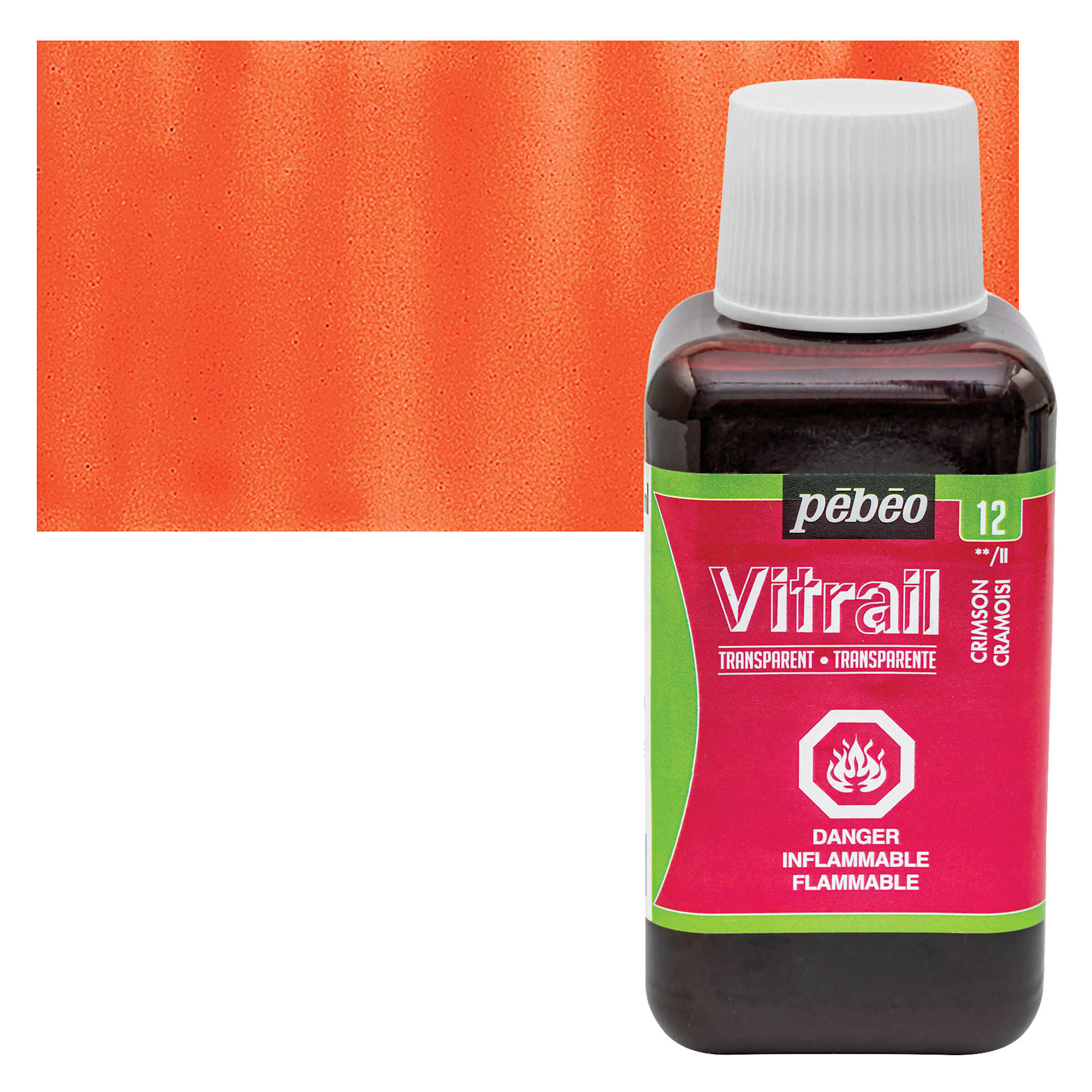 Pebeo Vitrail Paint - Crimson, 250 ml bottle and swatch