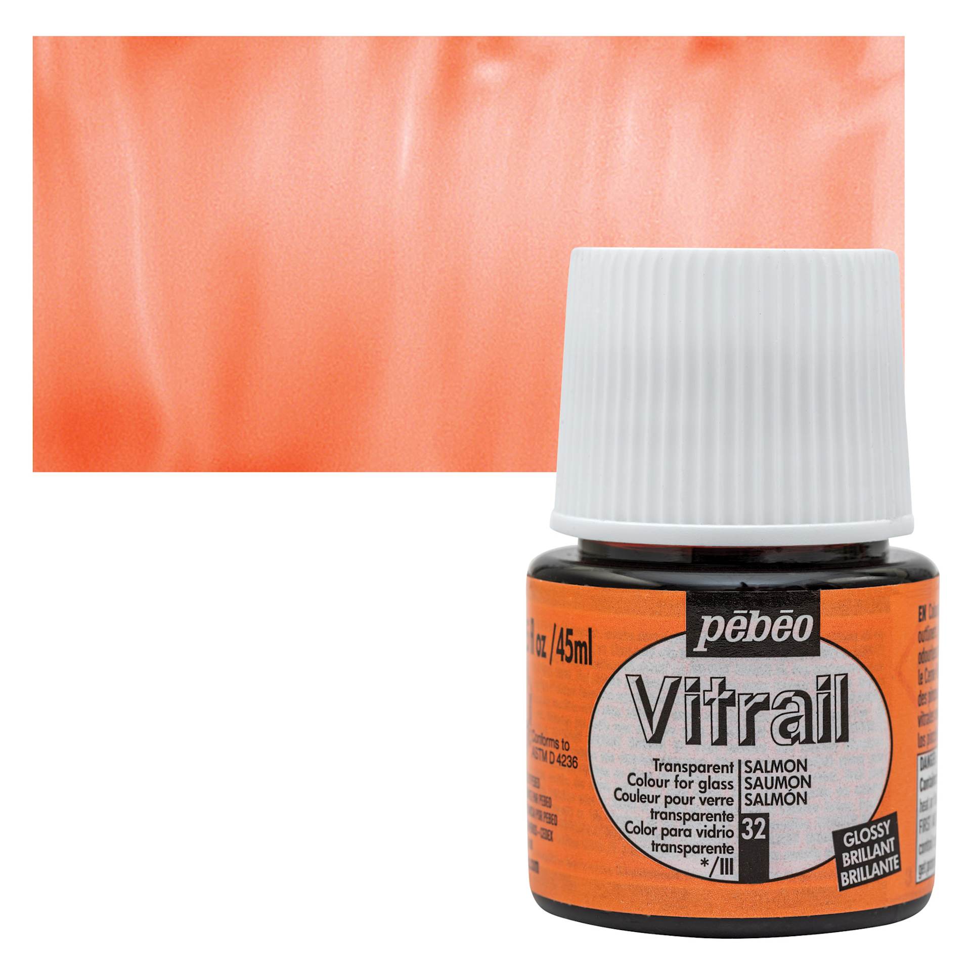 Pebeo Vitrail Paint - Salmon, 45 ml bottle and swatch