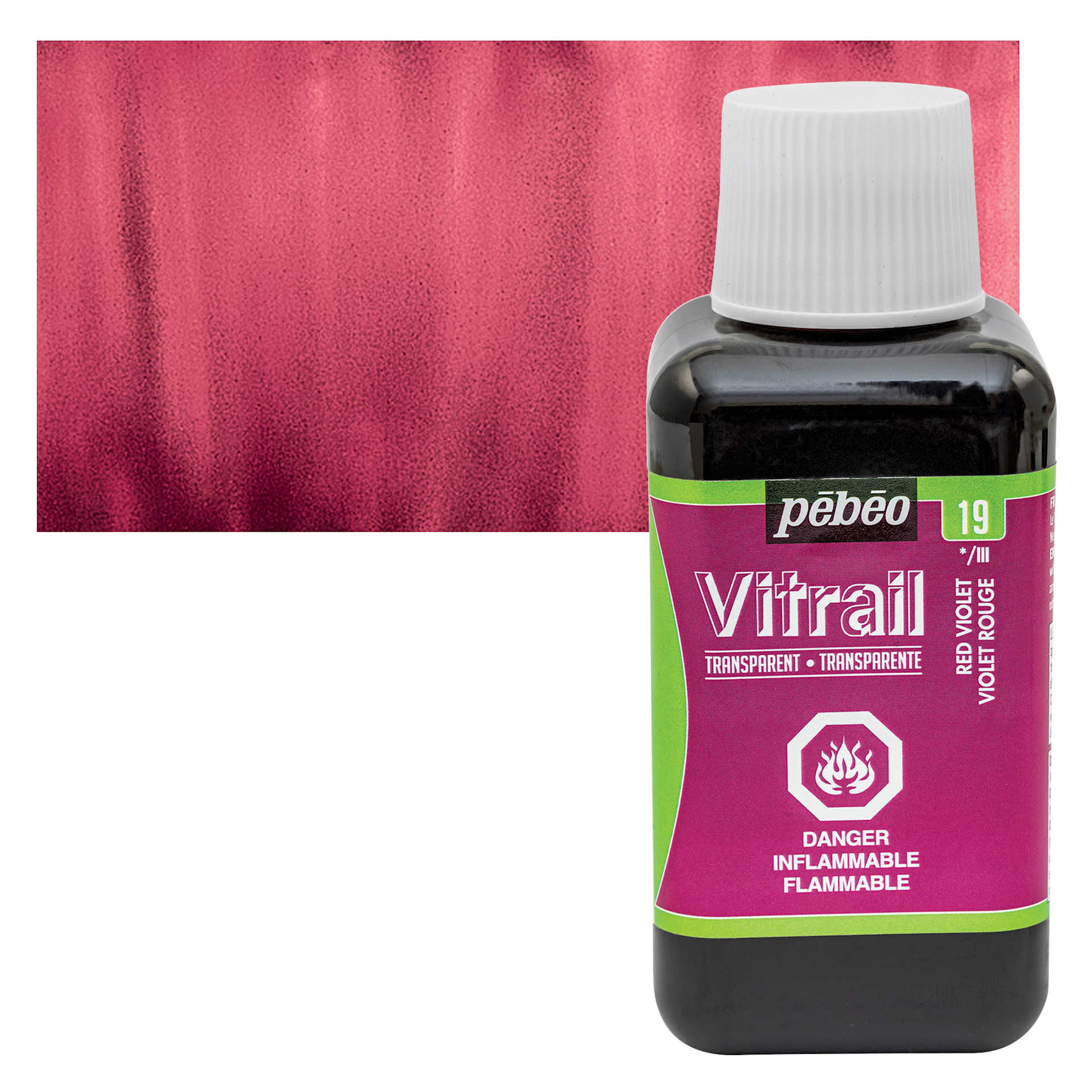 Pebeo Vitrail Paint - Red Violet, 250 ml bottle and swatch