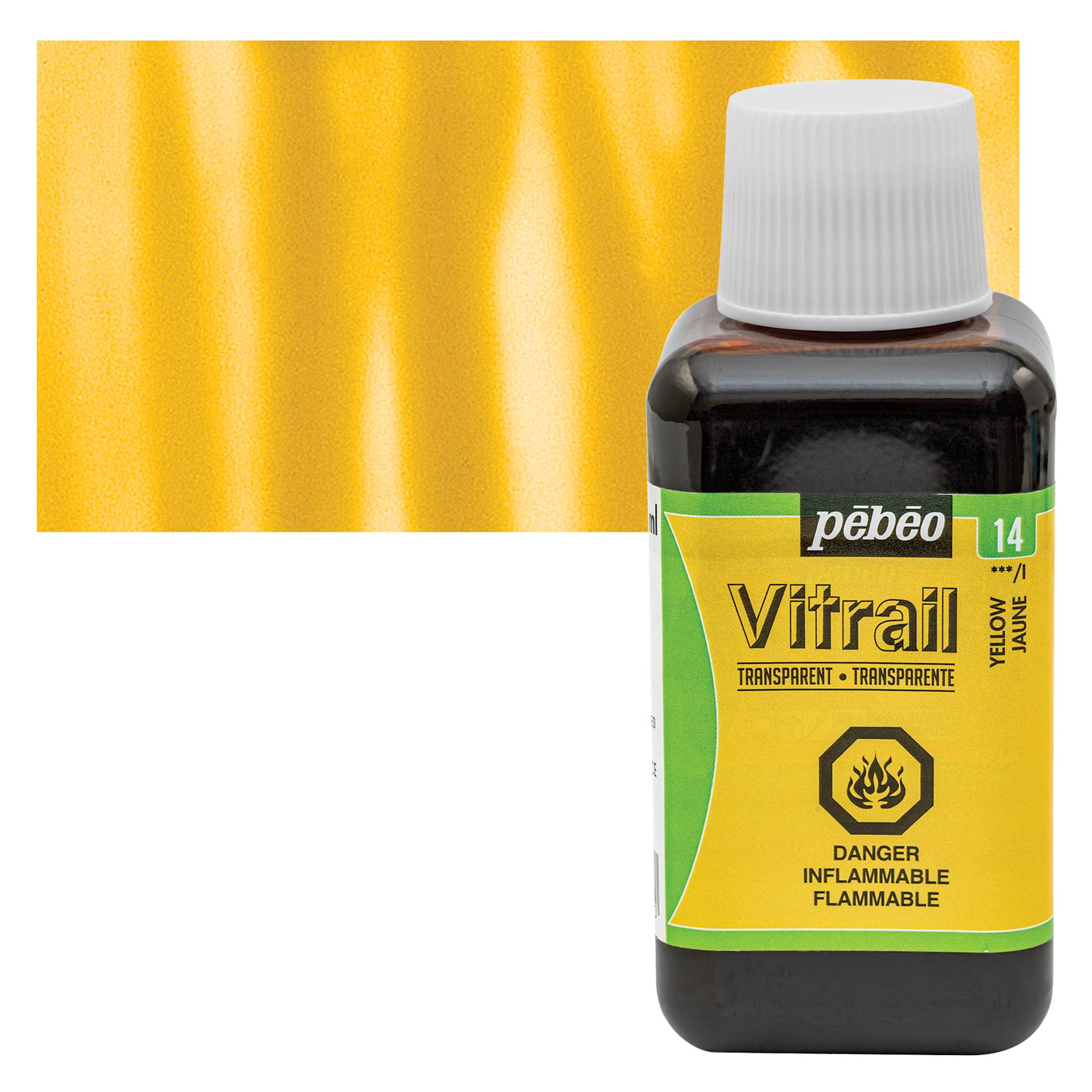 Pebeo Vitrail Paint - Yellow, 250 ml bottle and swatch
