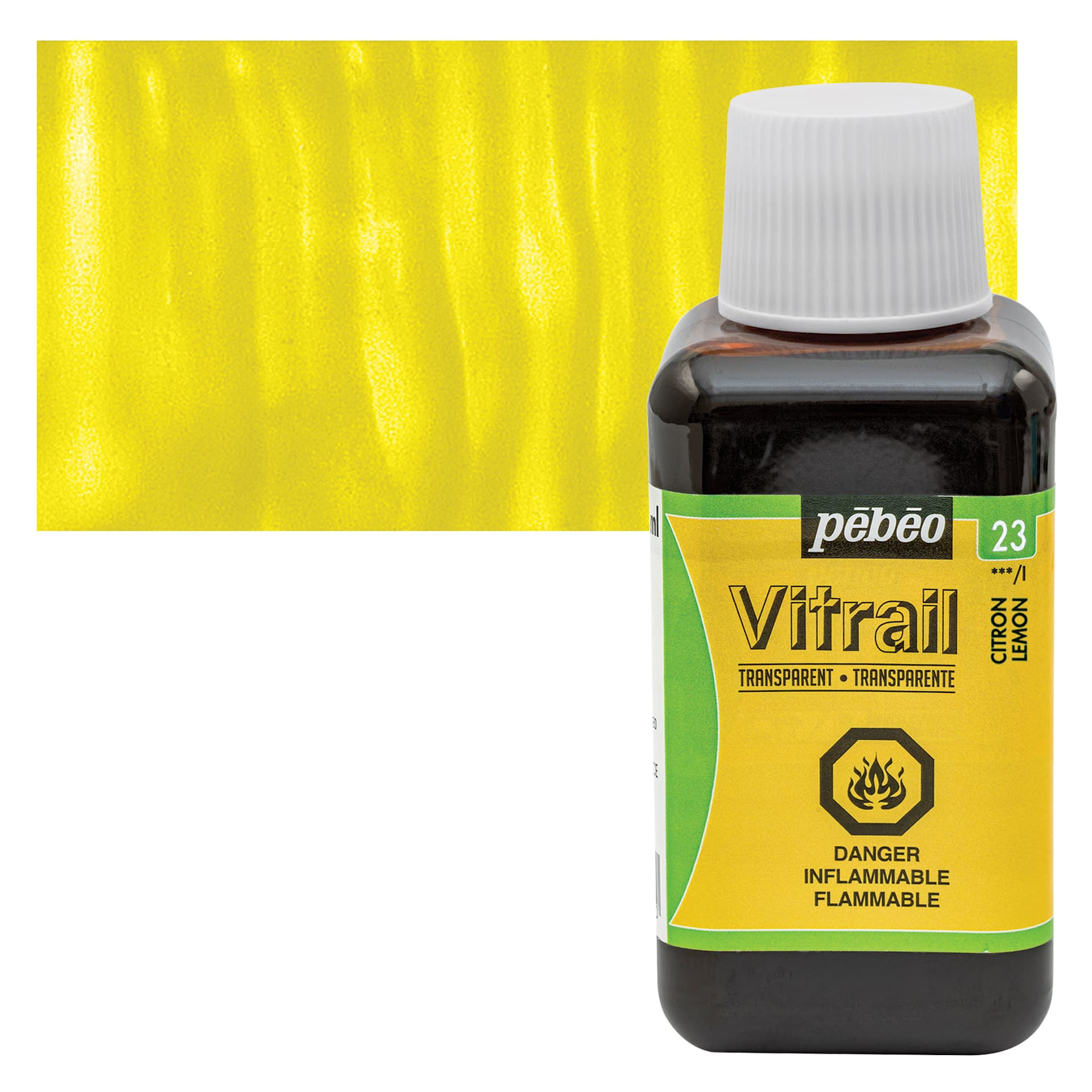 Pebeo Vitrail Paint - Lemon, 250 ml bottle and swatch
