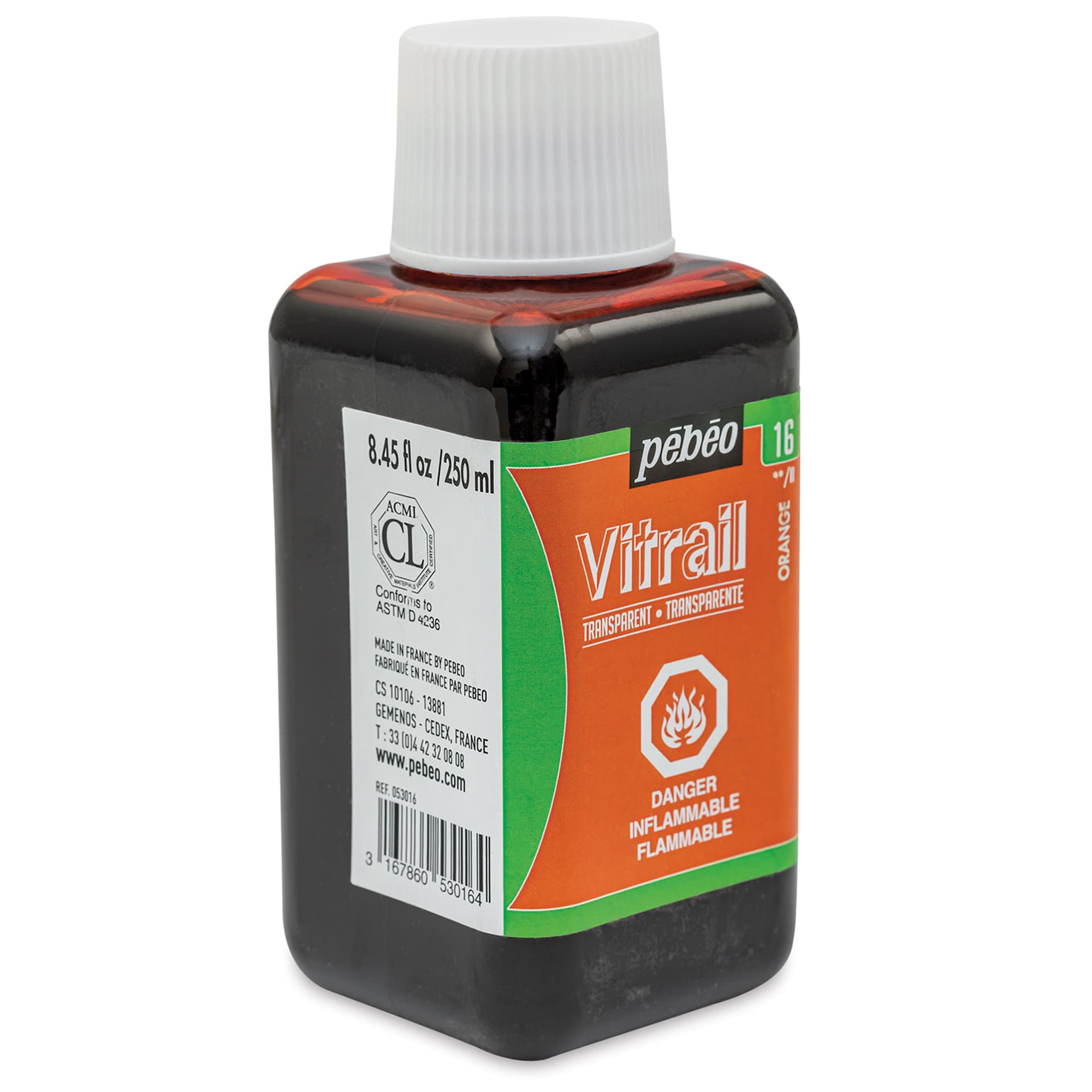 Pebeo Vitrail Paint - Orange, 250 ml bottle side view